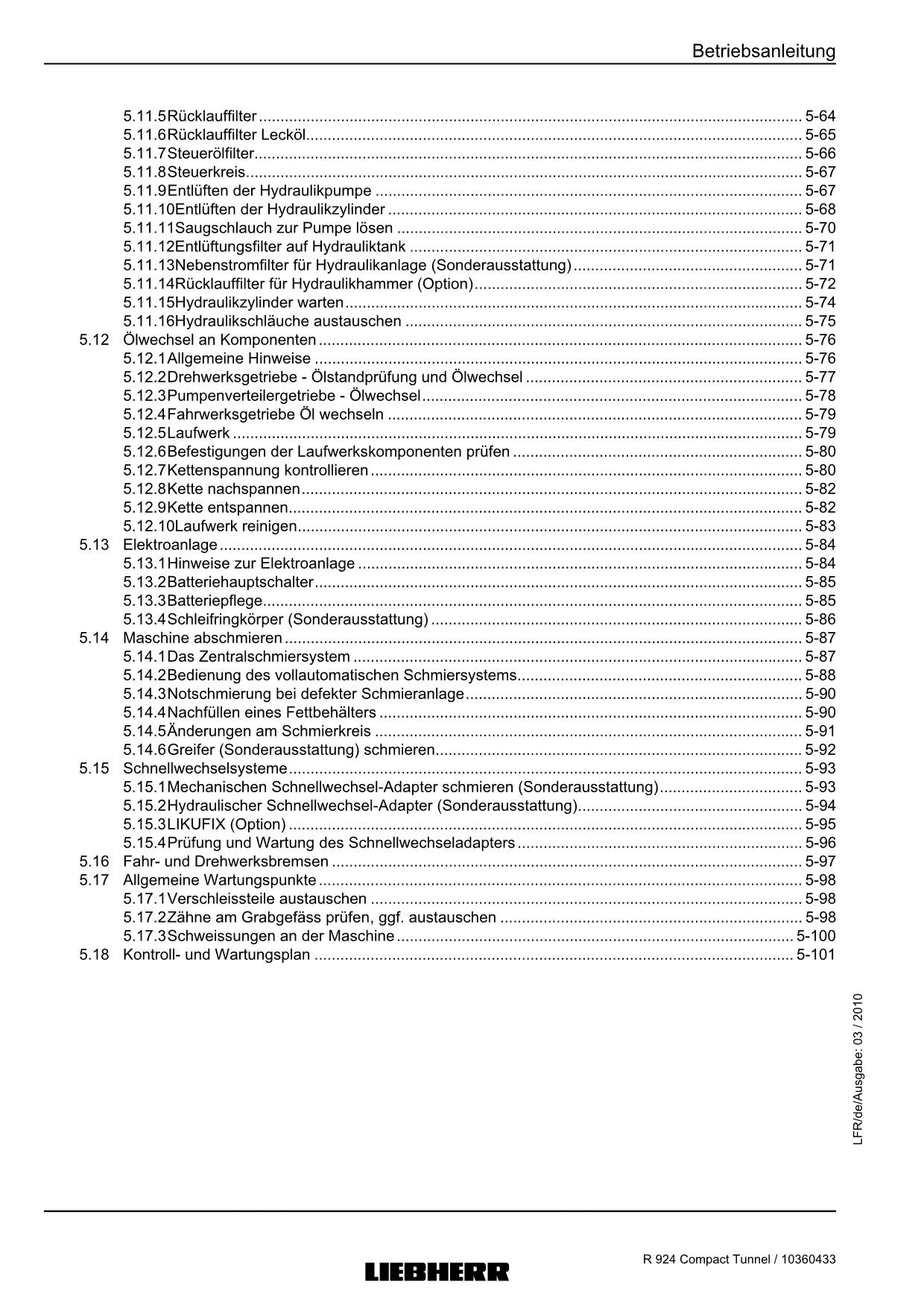 Liebherr R924 CompacTTunnel Hydraulikbagger Betriebsanleitung ser 27384