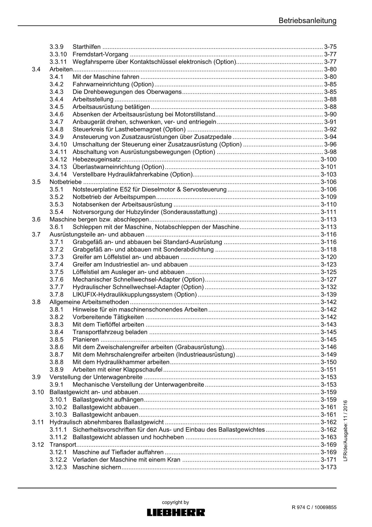 Liebherr R974 C Hydraulikbagger Betriebsanleitung