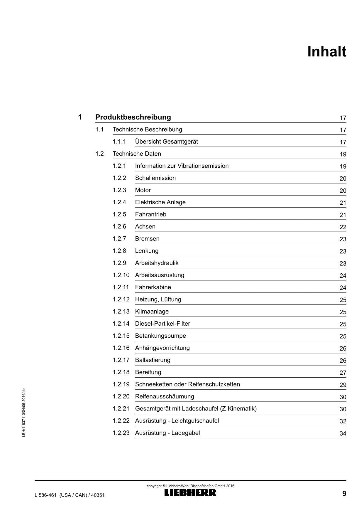 Liebherr L586 USACAN Radlader Betriebsanleitung ser 40351