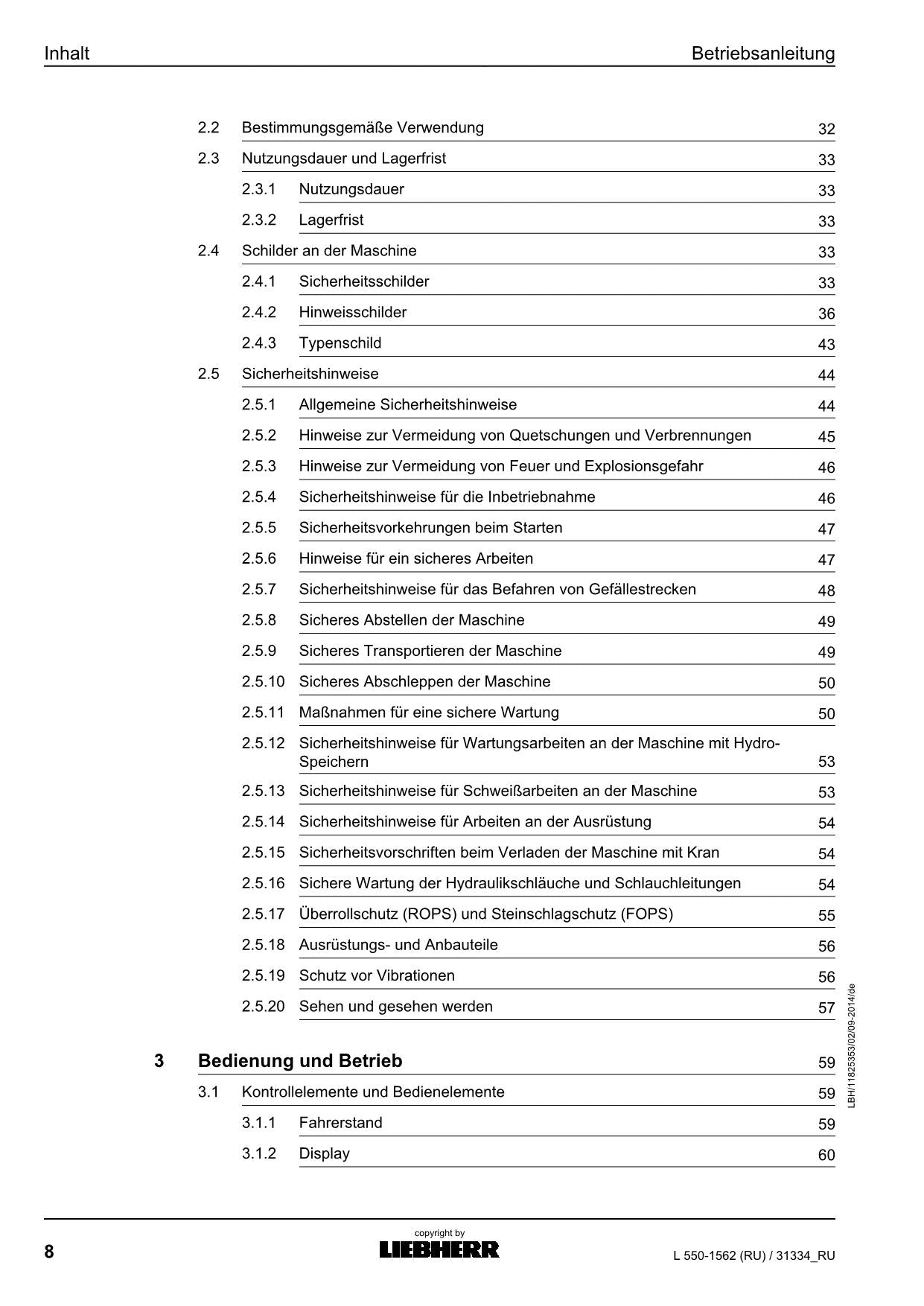 Liebherr L550 RU Radlader Betriebsanleitung ser 31334