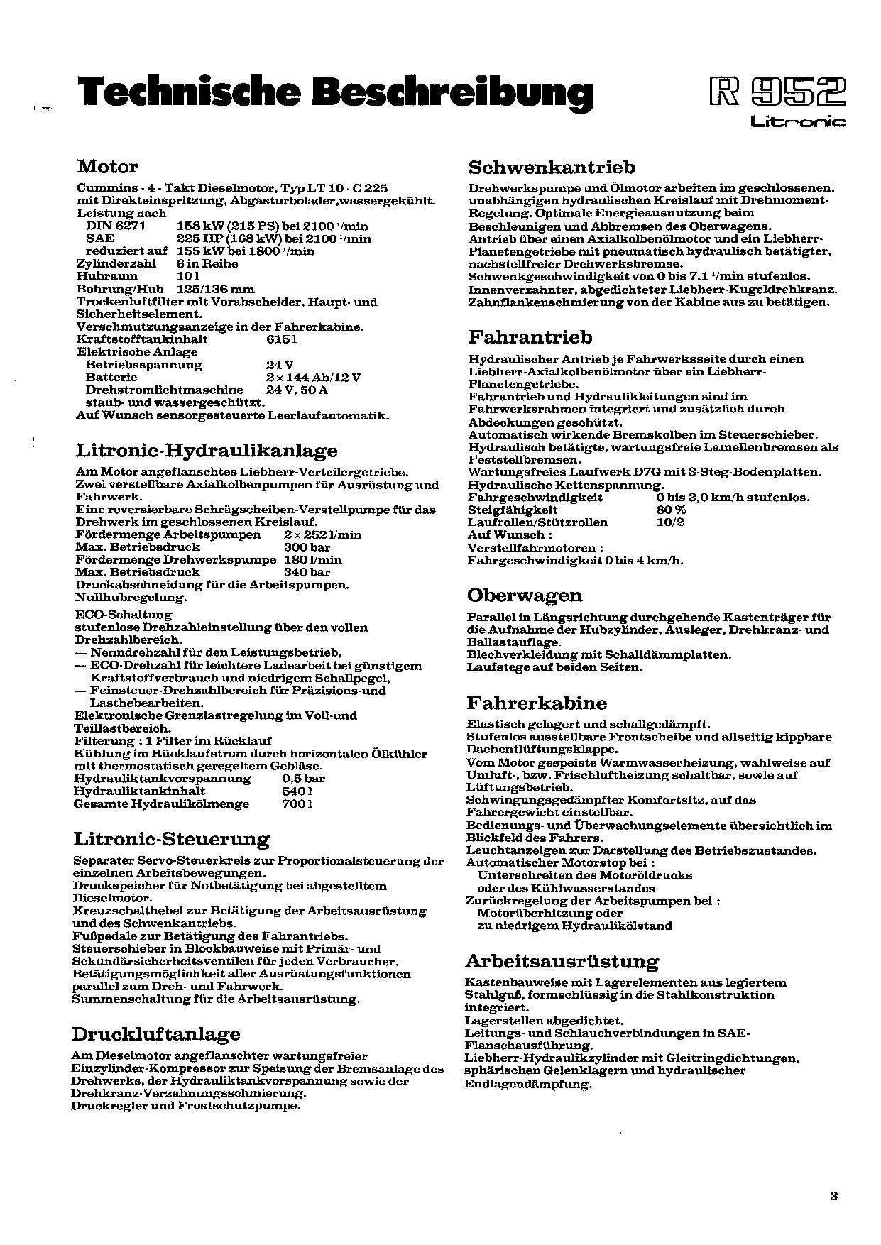 Liebherr R952 Litronic Hydraulikbagger Manuel d'instructions Manuel d'entretien