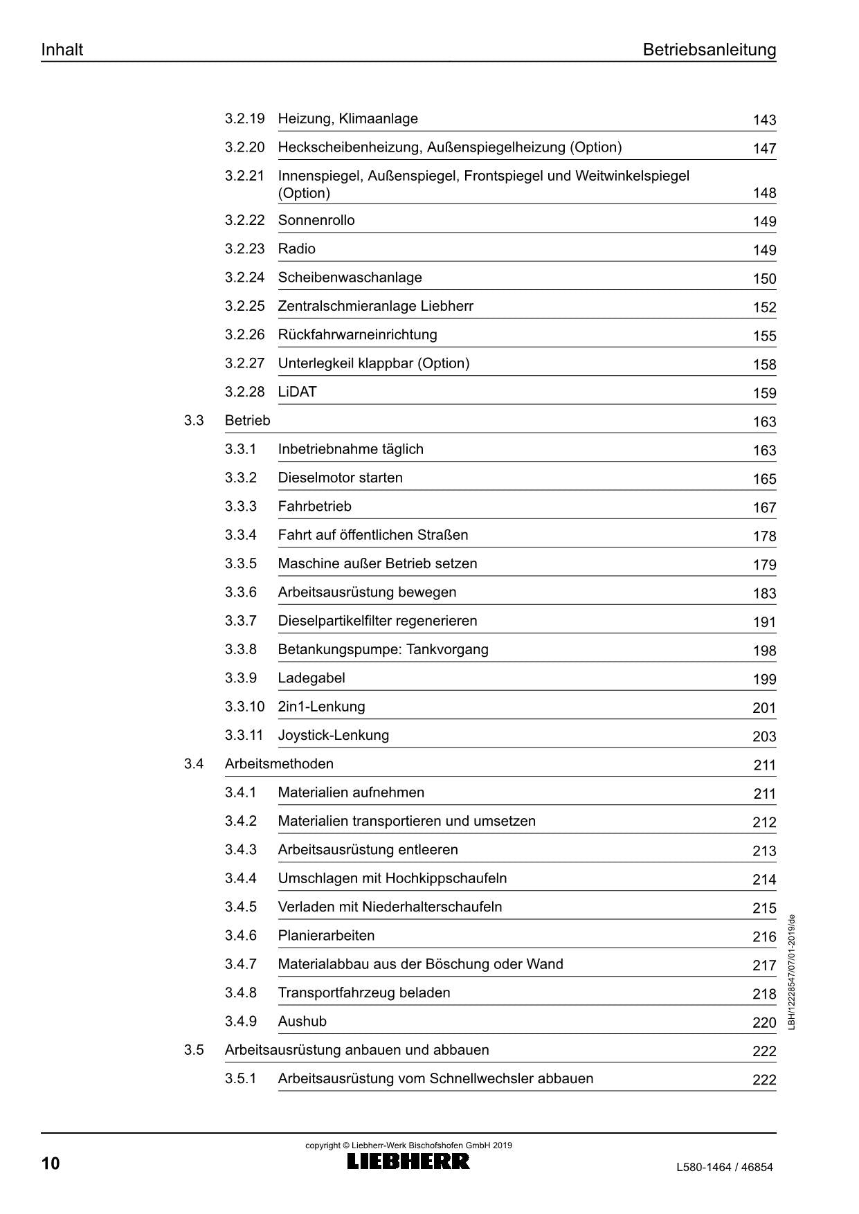 Liebherr L580 Radlader Betriebsanleitung ser 46854