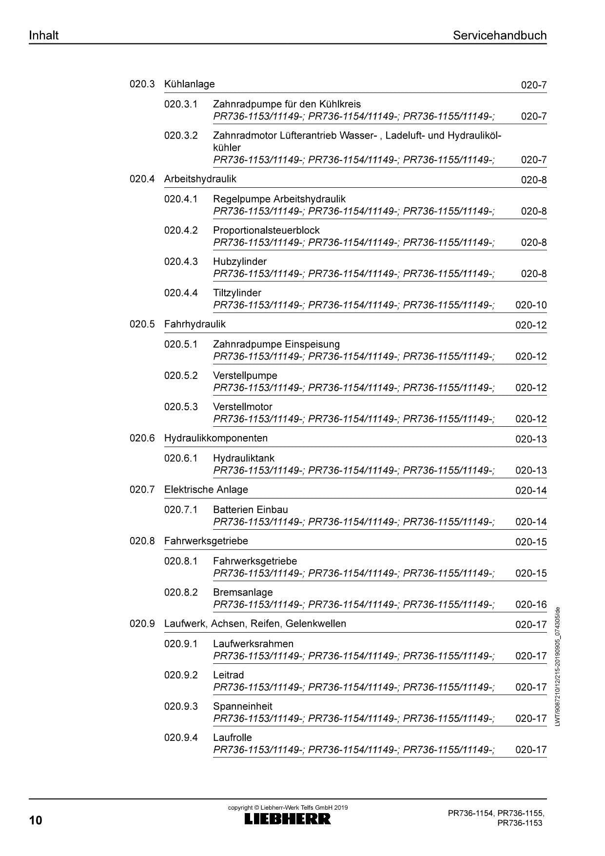 Liebherr PR736 1153 PR736 1154 PR736 1155 Planierraupe Reparaturhandbuch