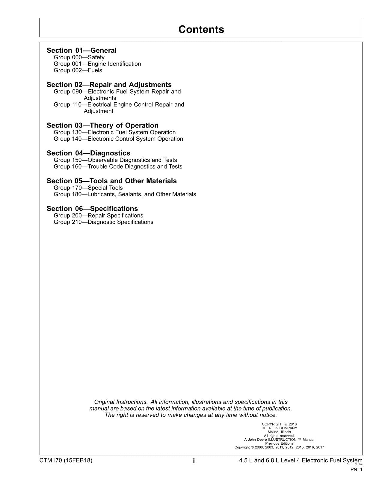 John Deere PowerTech TM 4.5 L 6.8 L OEM Engine Fuel System REPAIR SERVICE MANUAL