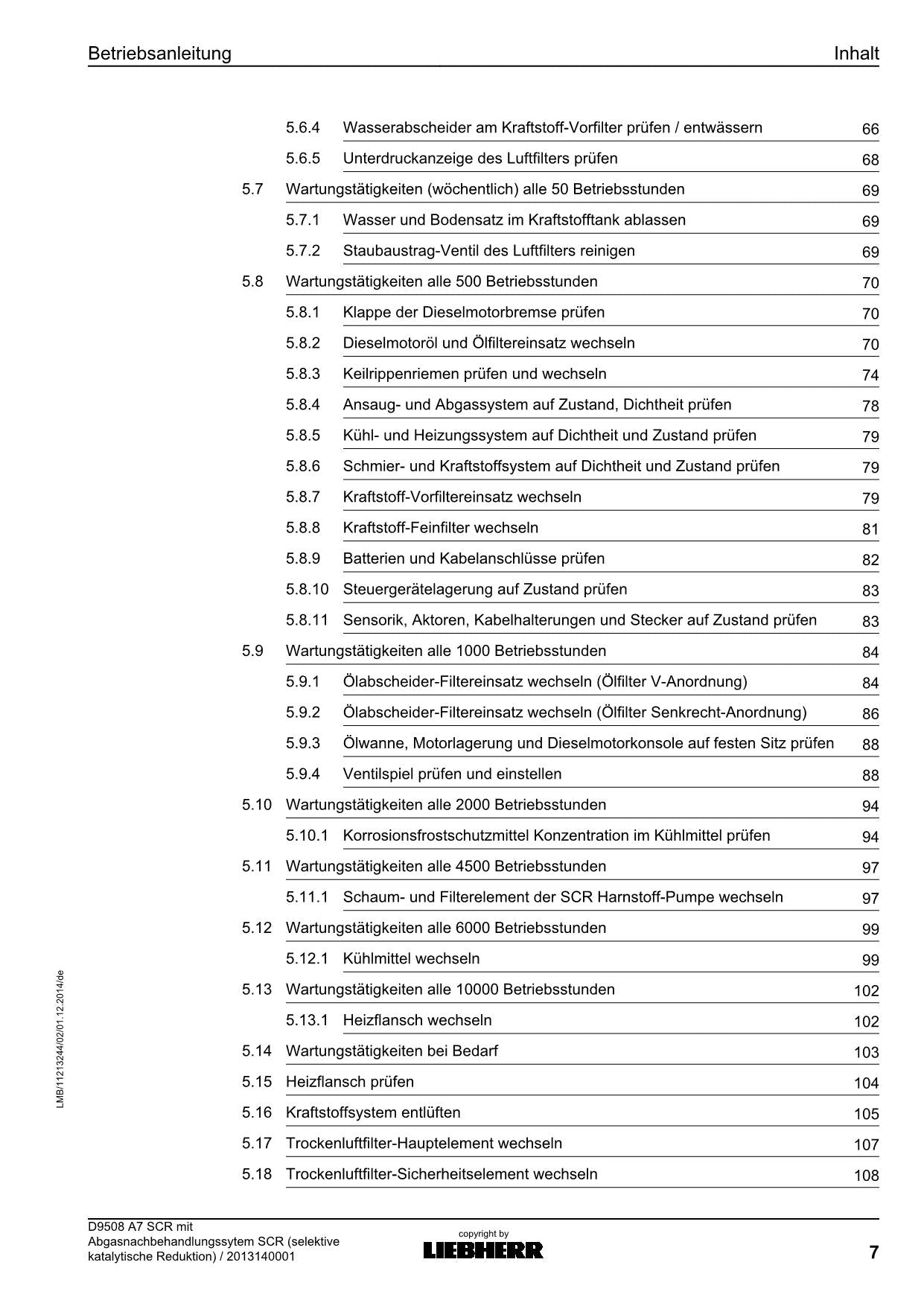 Liebherr D9508 A7 SCRselective katalytische Reduktion motor Betriebsanleitung