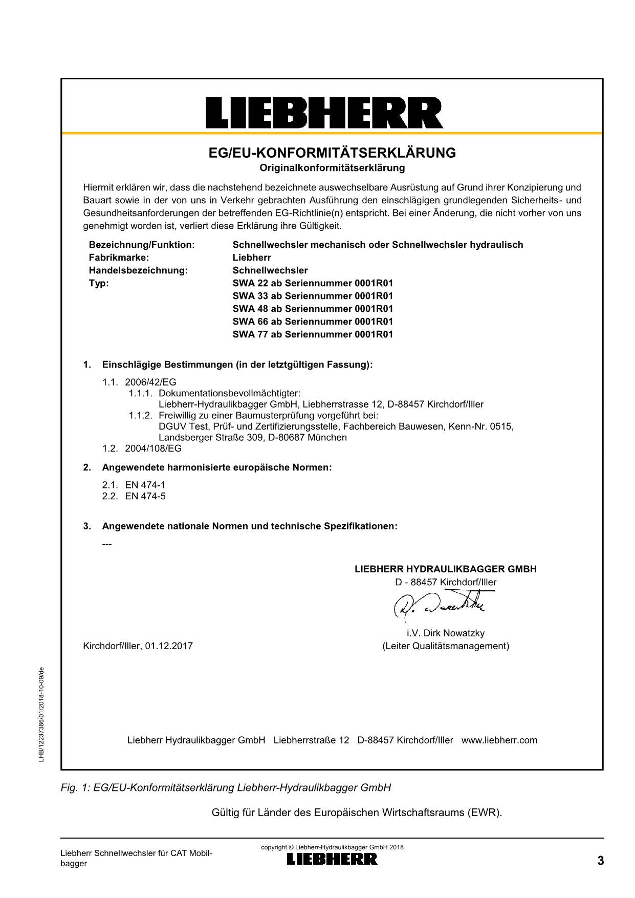 Liebherr SWA22 SWA33 SWA48 SWA66 SWA77 SWA92 SWA105 bagger Betriebsanleitung