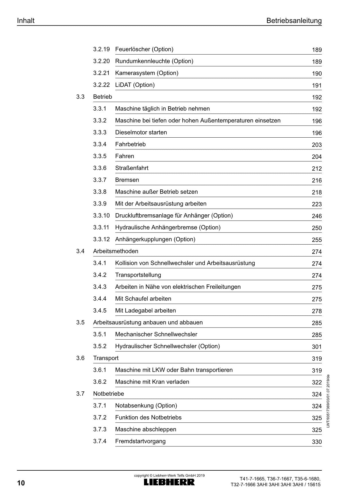 Liebherr T32-7 35-6 36-7 41-7 3AS_05FS Teleskoplader Betriebsanleitung