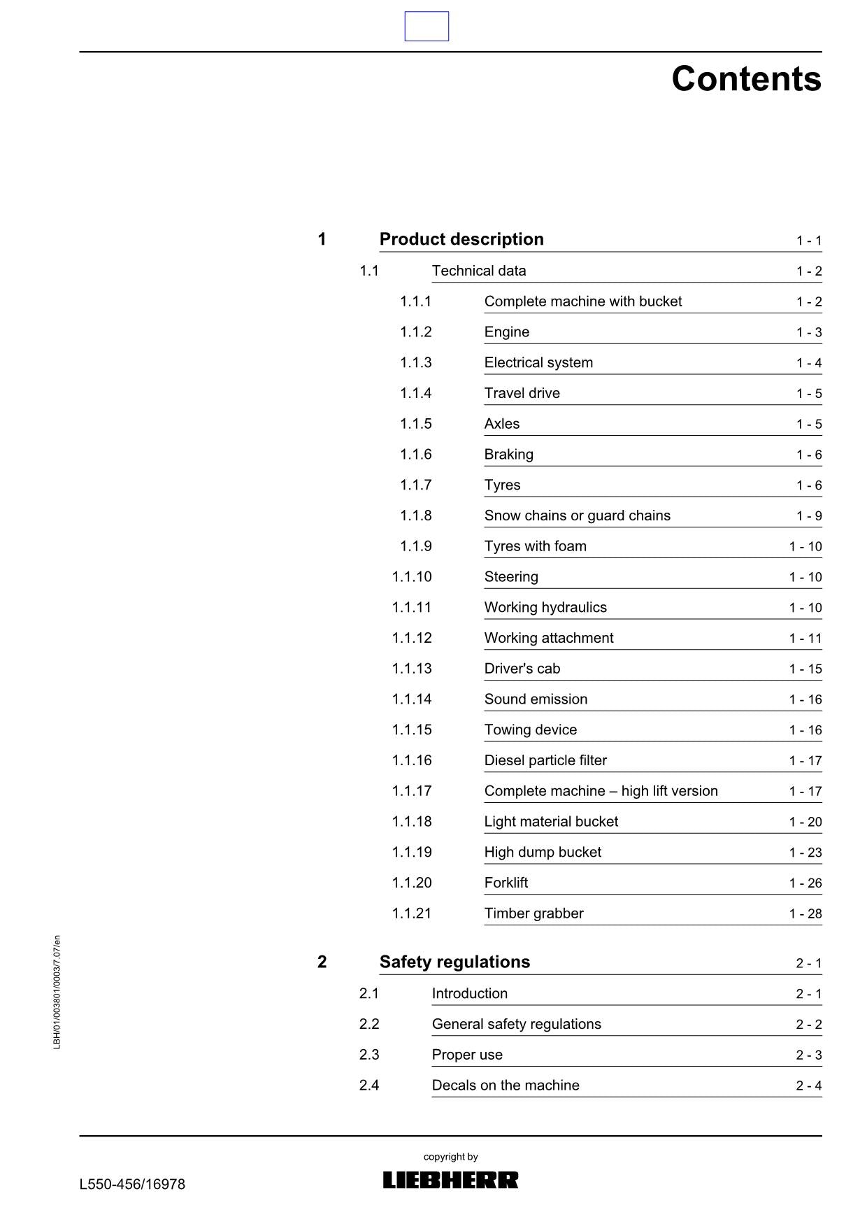 Liebherr L550 2plus2 Wheel Loader Operators manual