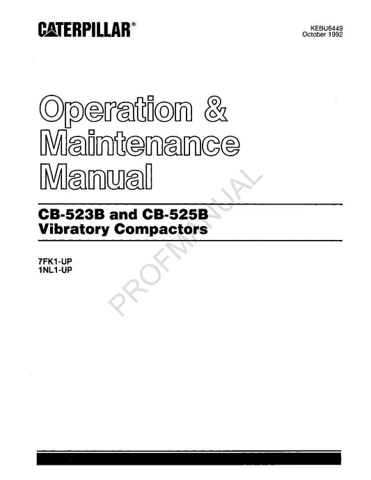 Caterpillar CB 523B CB 525B Vibratory Compactor Operators Maintenance Manual