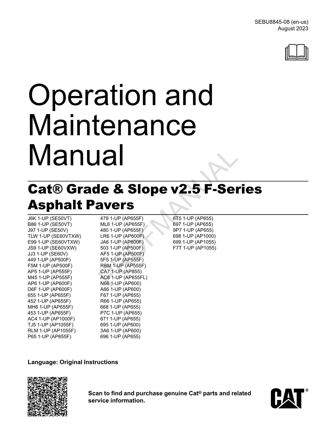 Caterpillar Grade Slope v2.5 F Series Asphalt Paver Operators Maintenance Manual