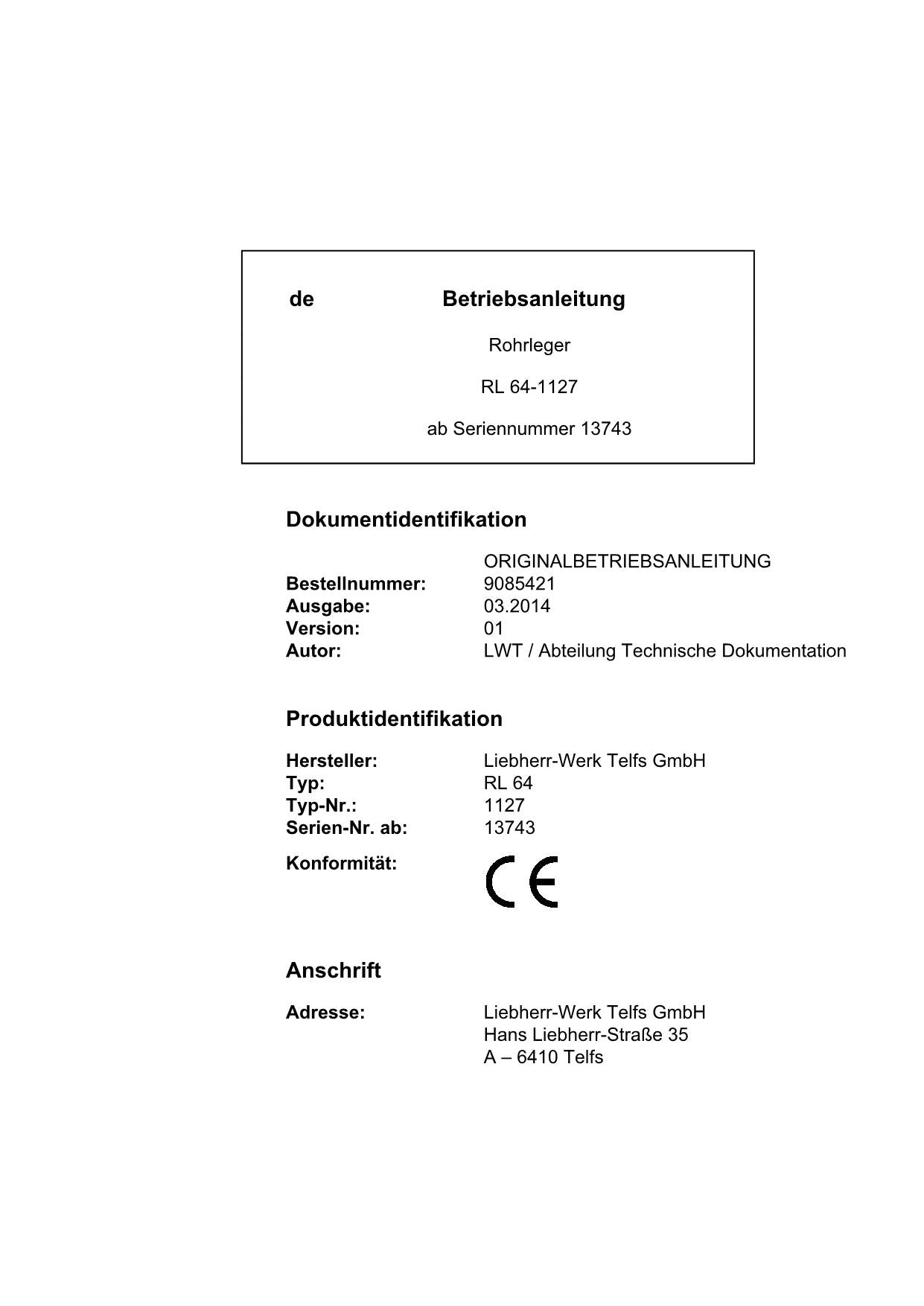 Liebherr RL64 Rohrleger Betriebsanleitung ser 13743