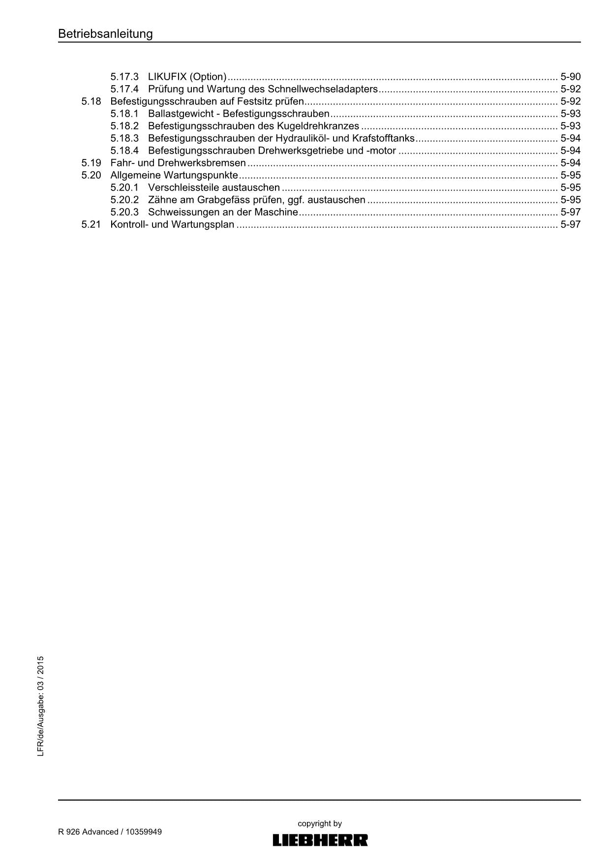 Liebherr R926 Advanced Hydraulikbagger Manuel d'instructions ser 31061