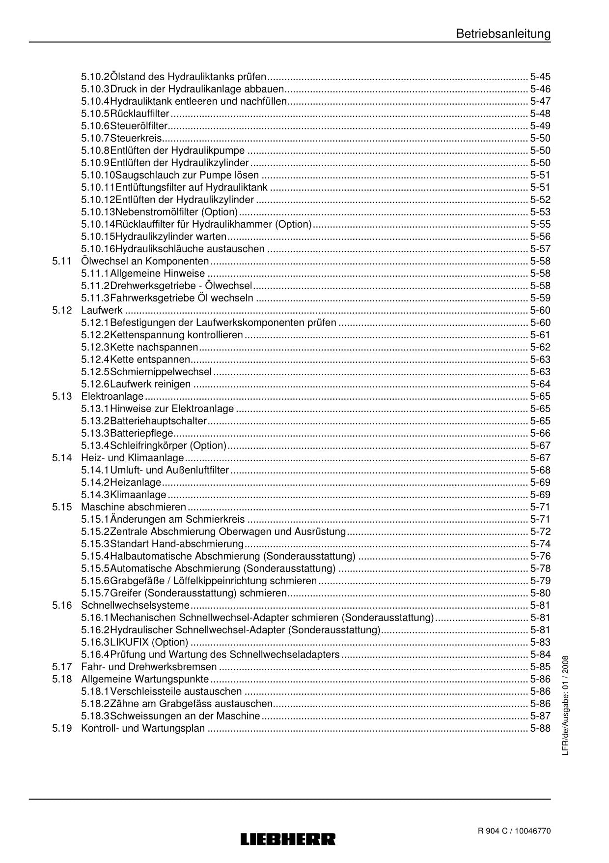 Liebherr R904 C Hydraulikbagger Umschlaggerät Betriebsanleitung