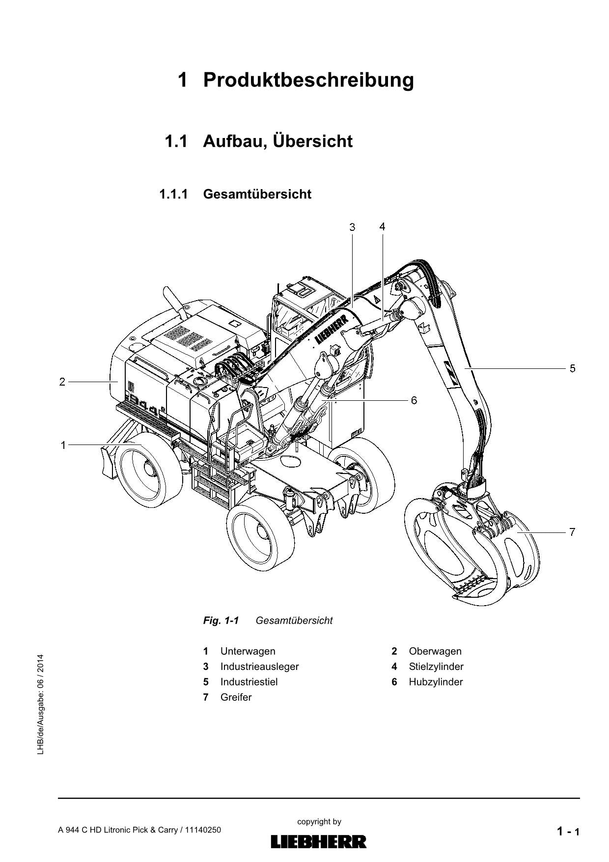 Liebherr A944 C HD Litronic Pick Carry Umschlaggerät Betriebsanleitung 11140250