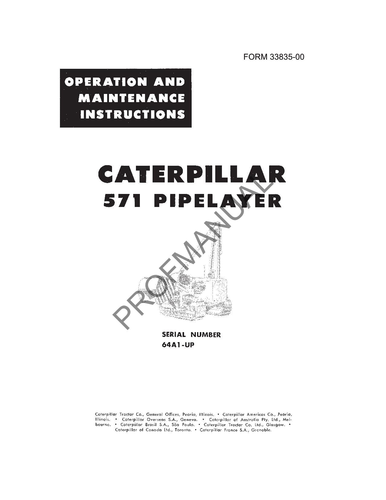 Manuel d'entretien des opérateurs de poseurs de canalisations Caterpillar 571 00033835EN-US