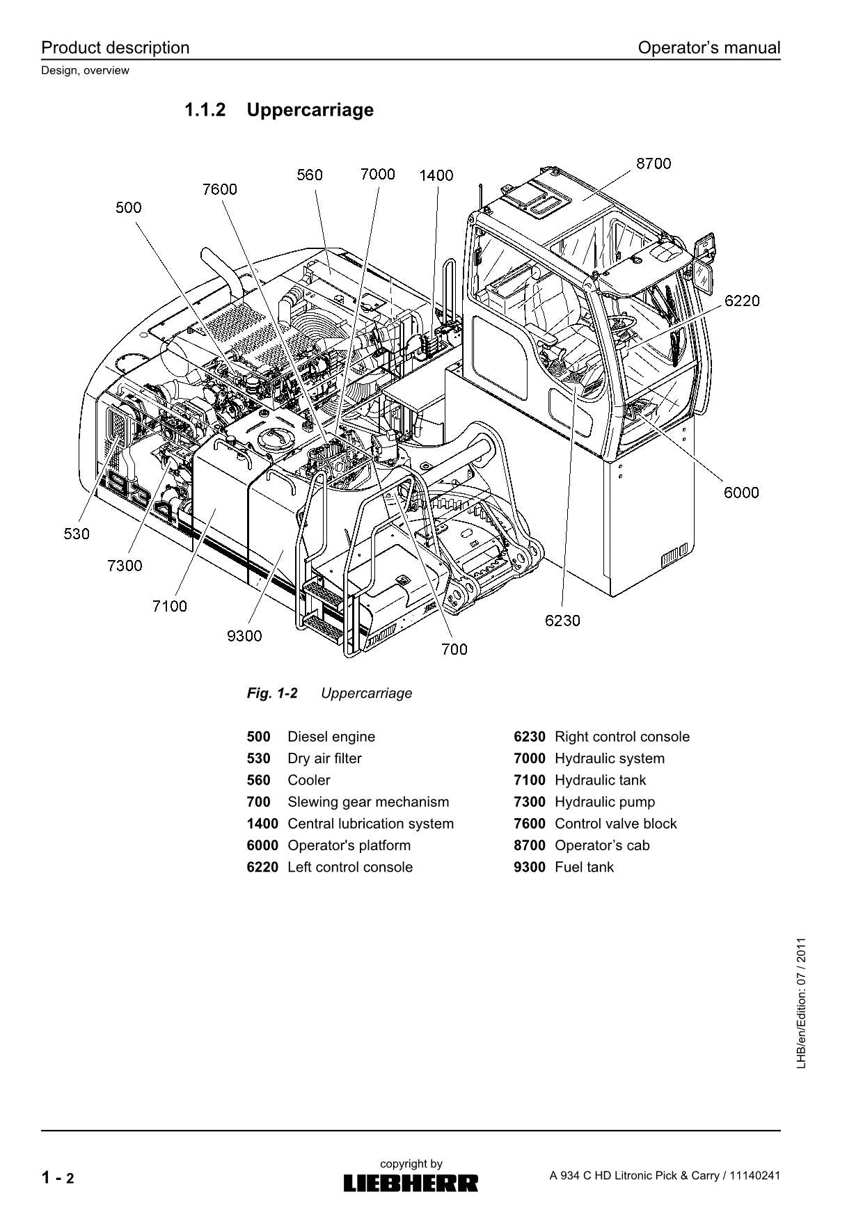 Liebherr A934 C HD Litronic Pick  Carry Log loader Operators manual