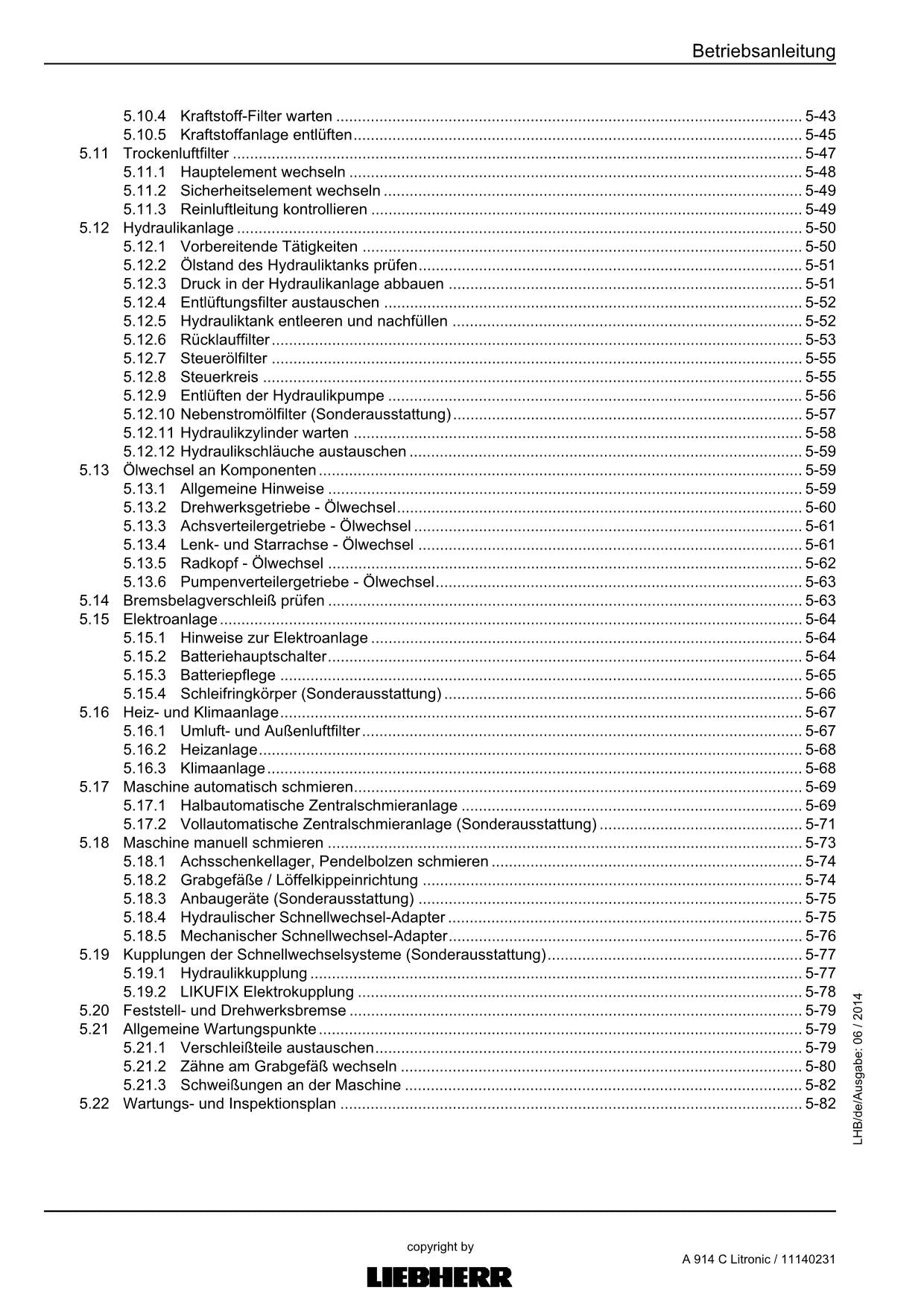 Liebherr A914 C Litronic Hydraulikbagger Betriebsanleitung