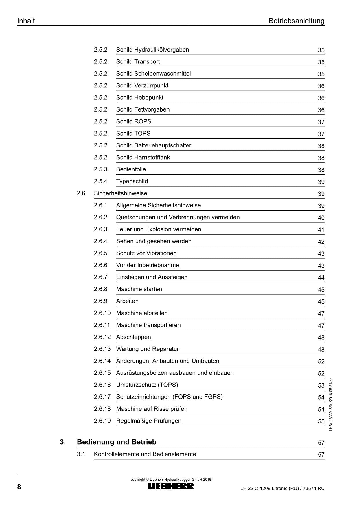 Liebherr LH22 C Litronic RU Materialumschlaggerät Betriebsanleitung