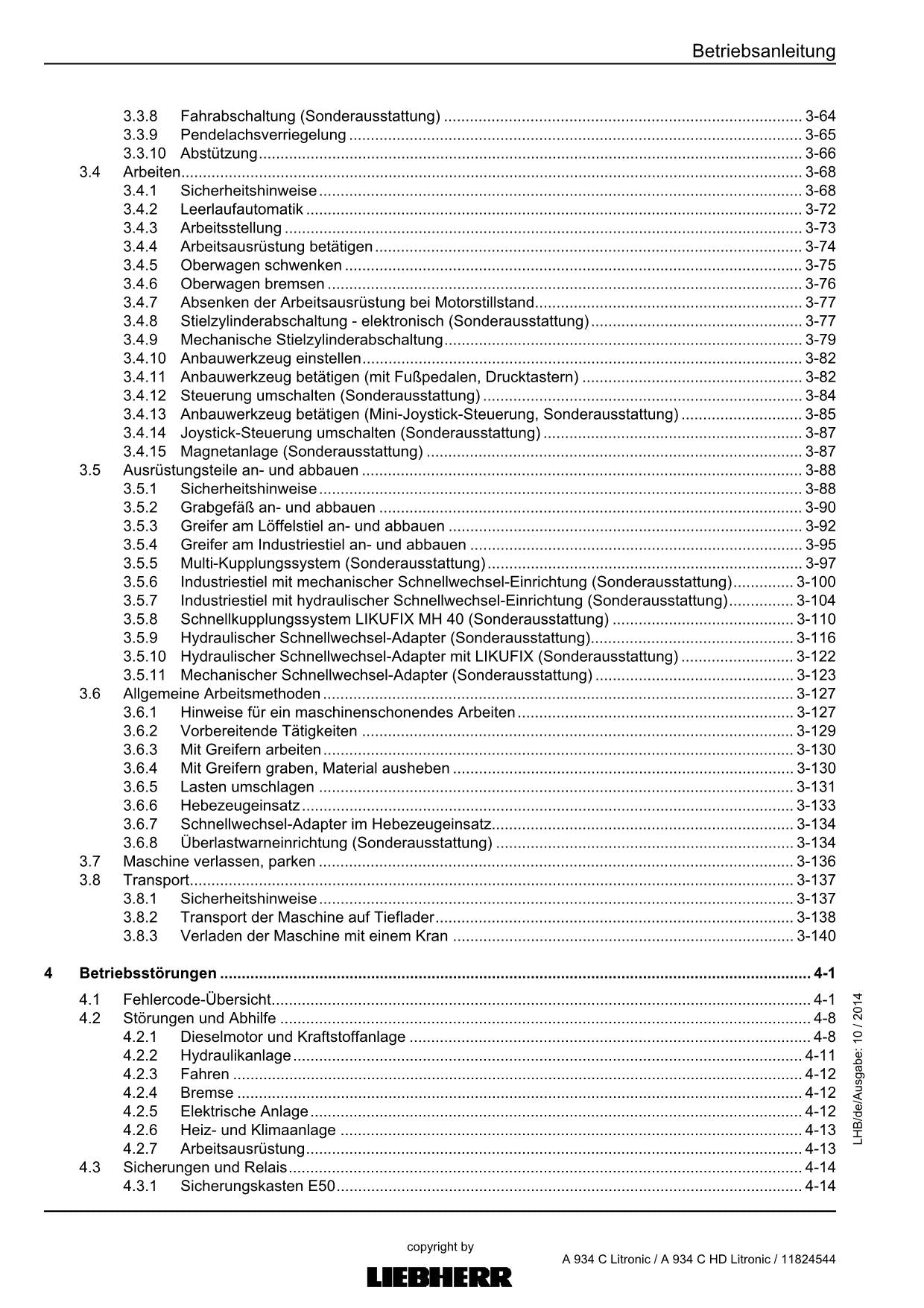 Liebherr A934 C Litronic A934 C HD Litronic Umschlaggerät Betriebsanleitung