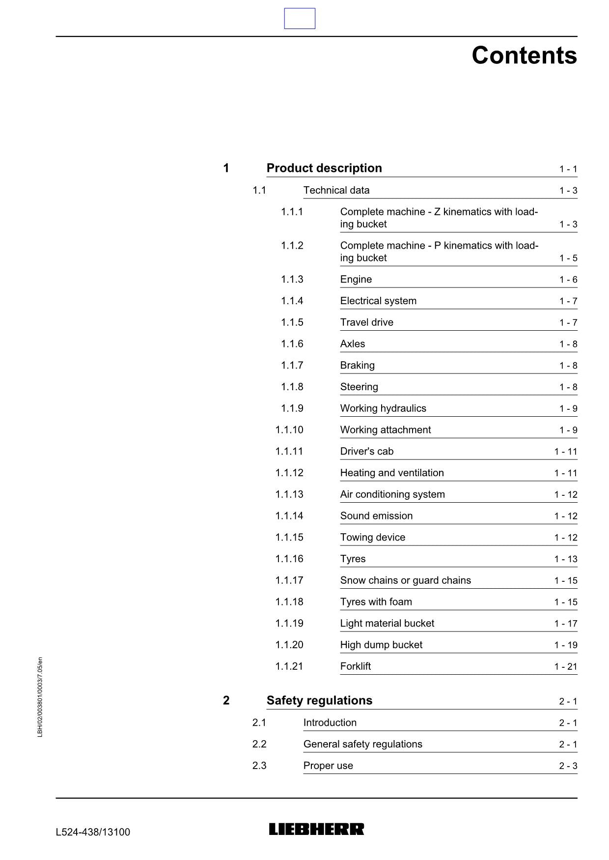 Manuel d'utilisation de la chargeuse sur pneus Liebherr L524