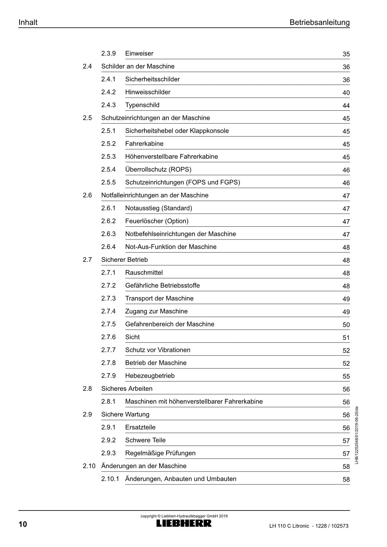 Liebherr LH110 C Litronic Materialumschlaggerät Betriebsanleitung type 1228