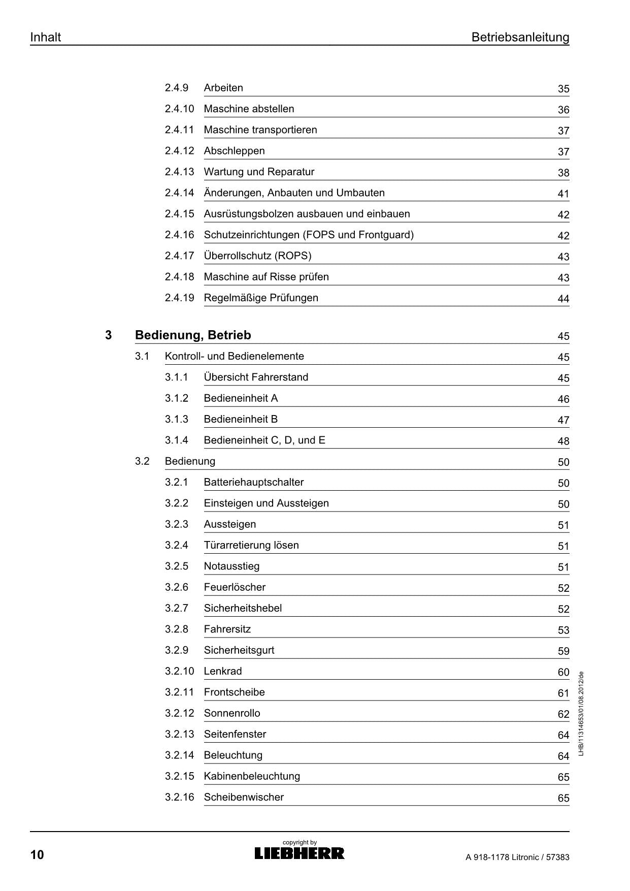 Liebherr A918 1178 Litronic Mobilbagger Betriebsanleitung