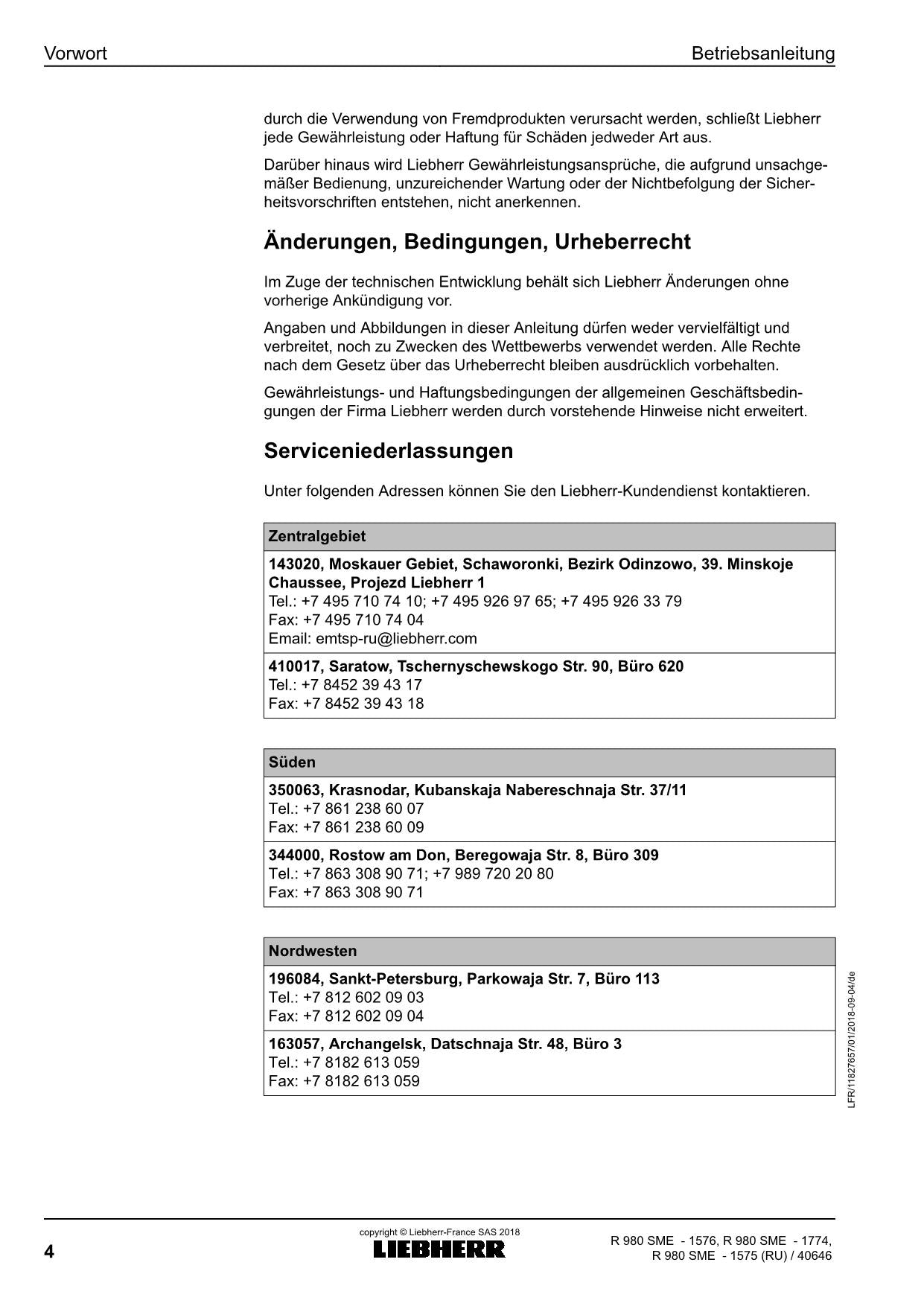 Liebherr R980 SME Hydraulikbagger Betriebsanleitung ser 40646 RU