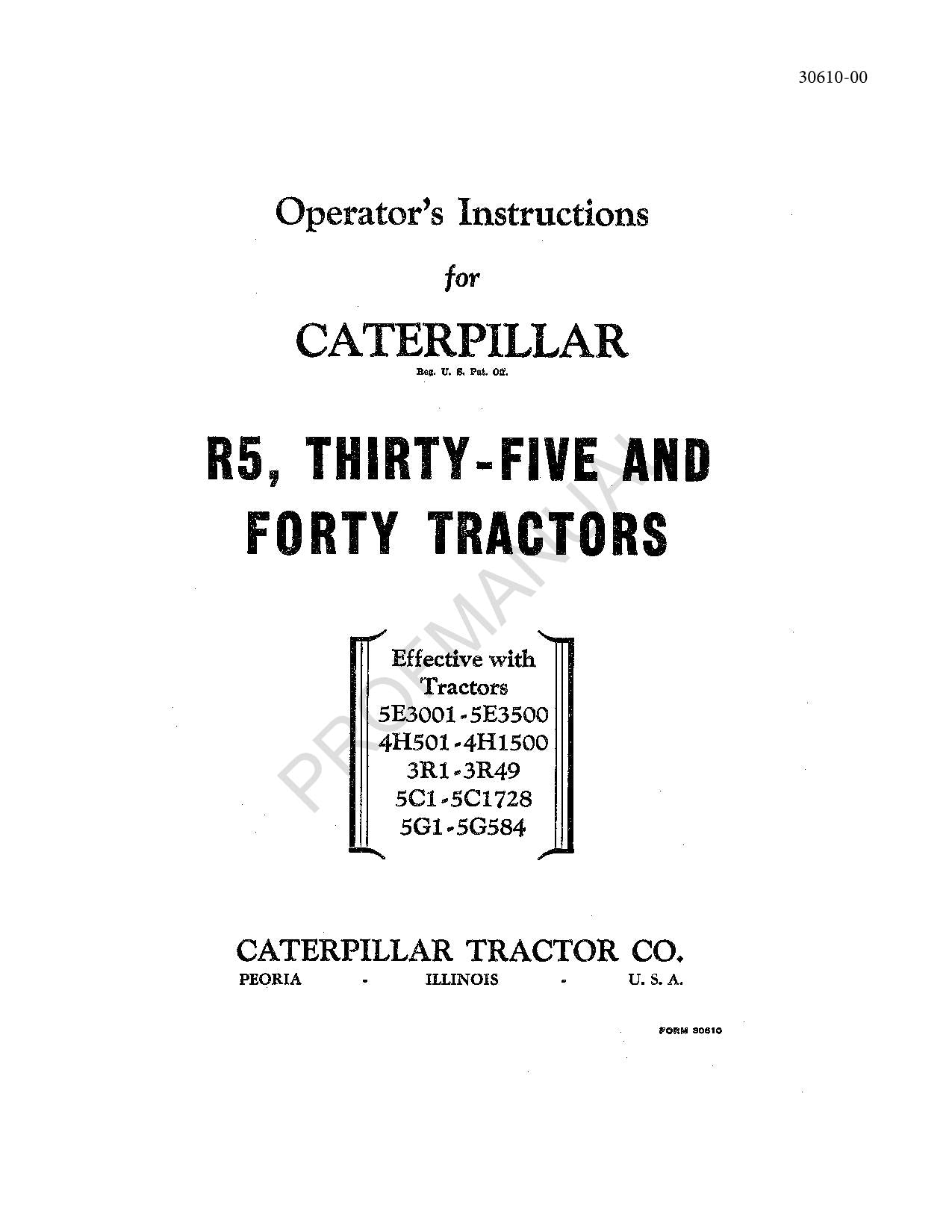 Caterpillar R5 Thirty Five Forty Tractor Operators Maintenance Manual