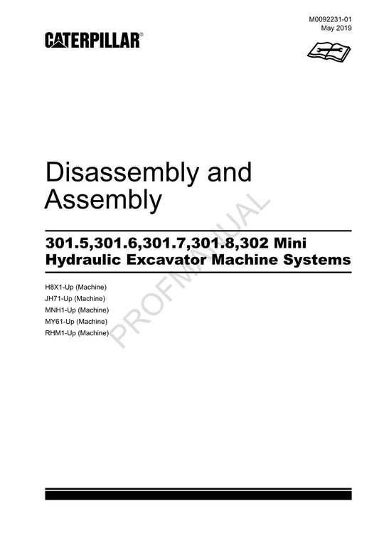 Caterpillar 301.5 301.6 301.7 301.8 302 Excavator Service Manual Disassem Assem