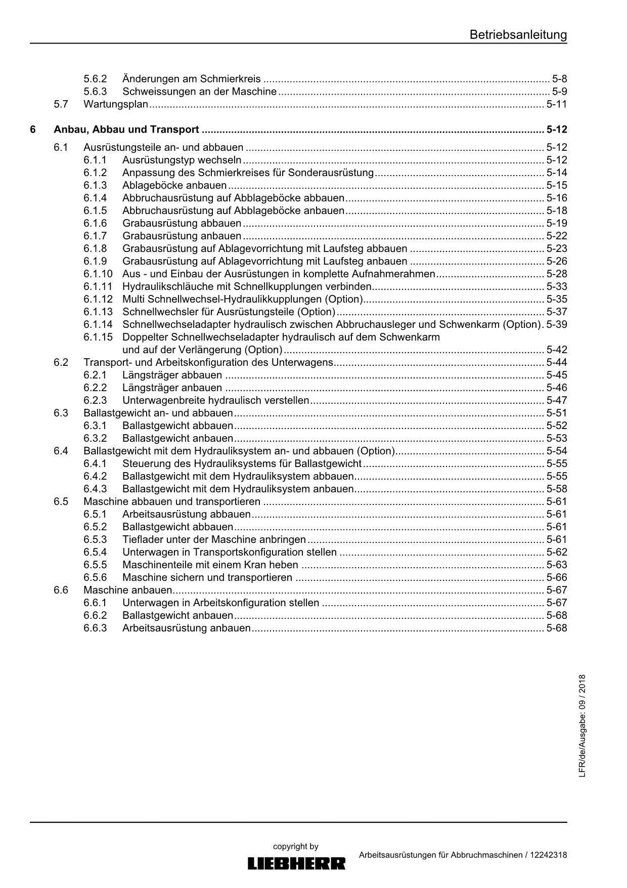 Liebherr R974C Abbruch Arbeitsausrüstungen Abbruchmaschinen Betriebsanleitung