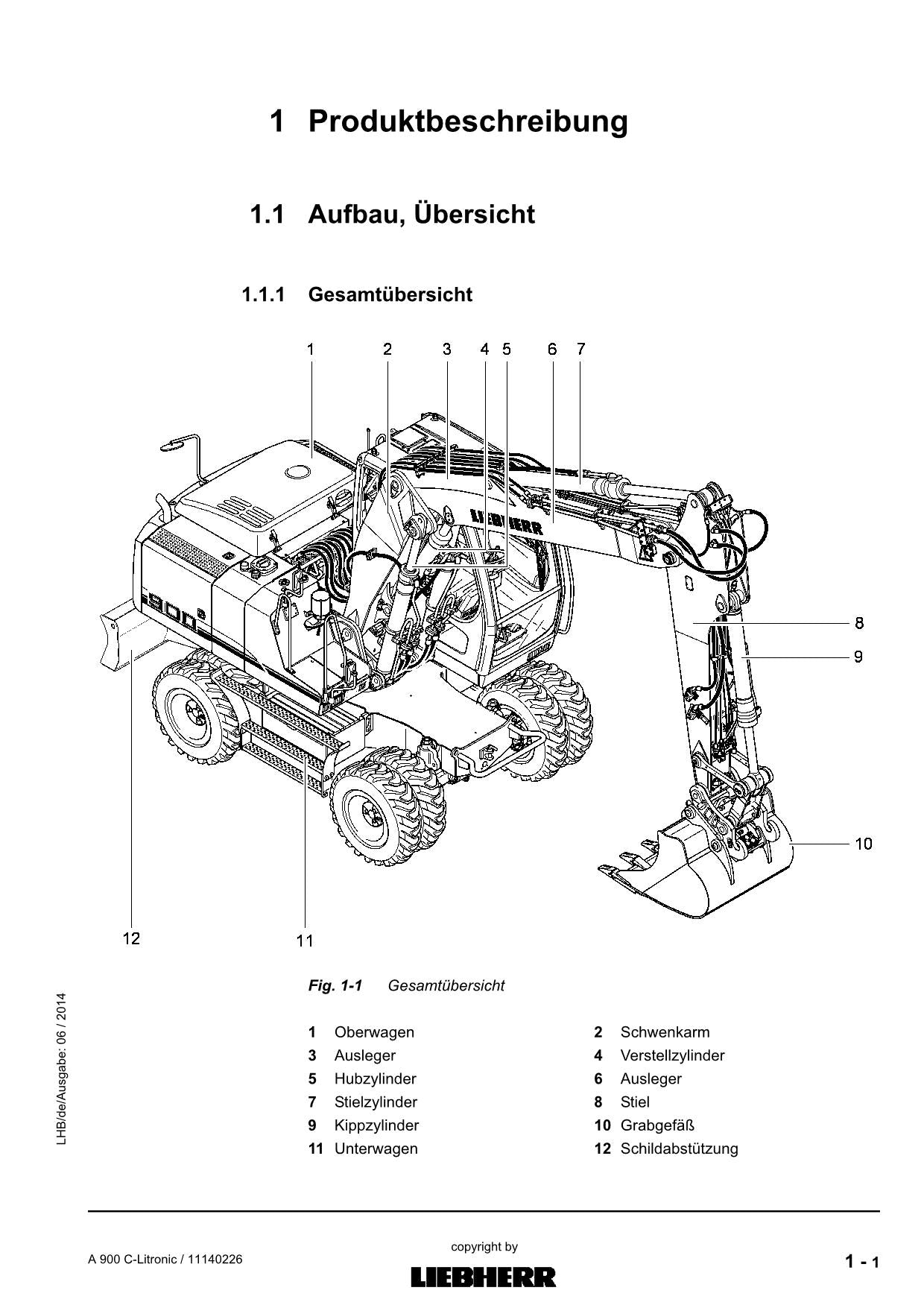 Liebherr A900 C-Litronic Hydraulikbagger Betriebsanleitung 11140226