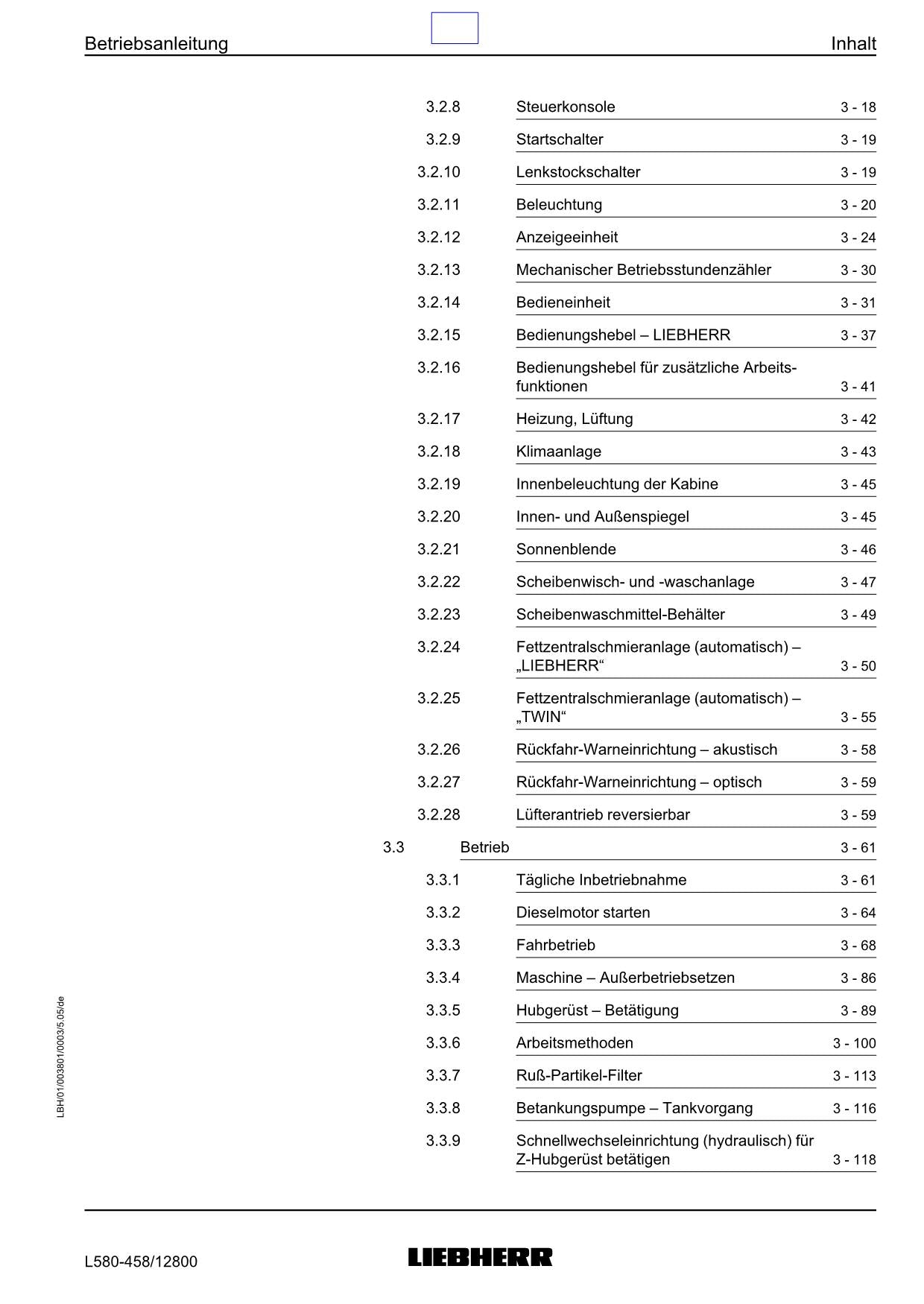 Liebherr L580 Radlader Betriebsanleitung ser 12800