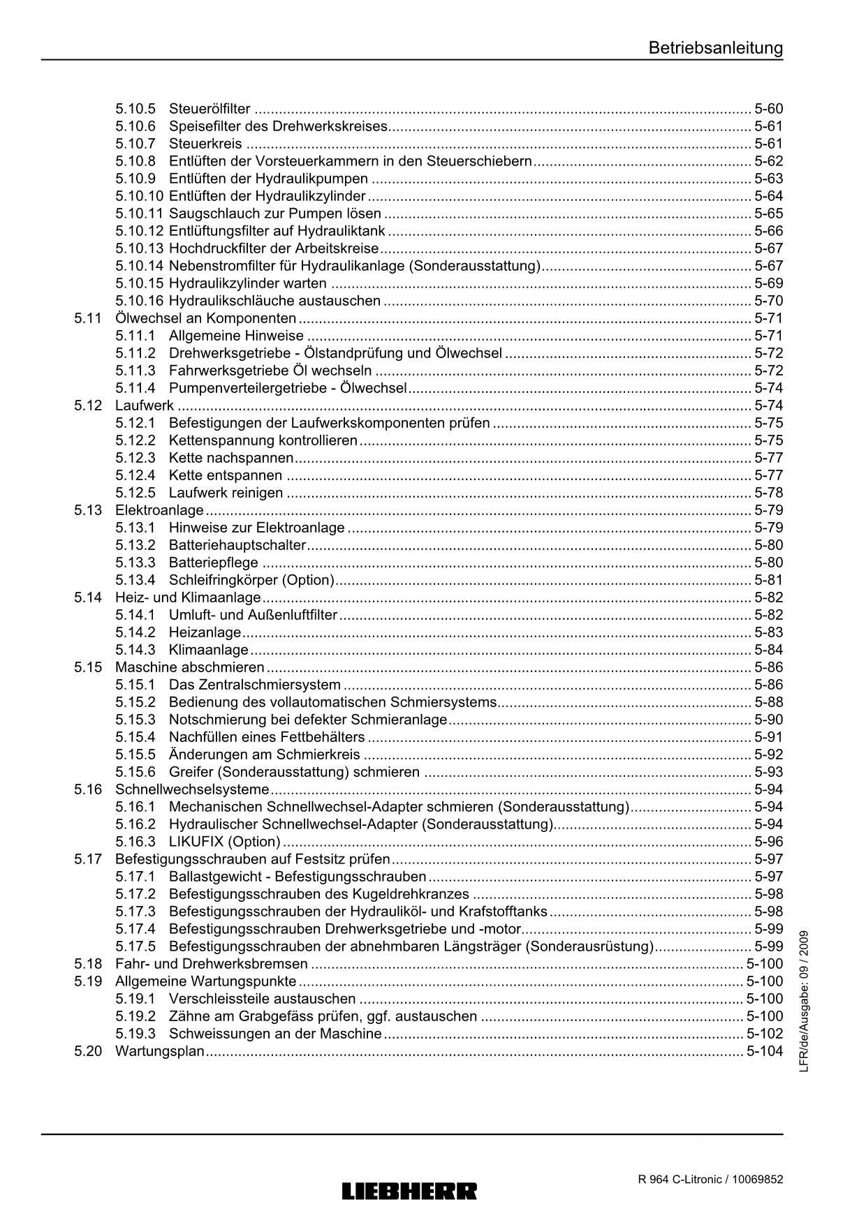 Liebherr R964 C Litronic Hydraulikbagger Betriebsanleitung ser 22612