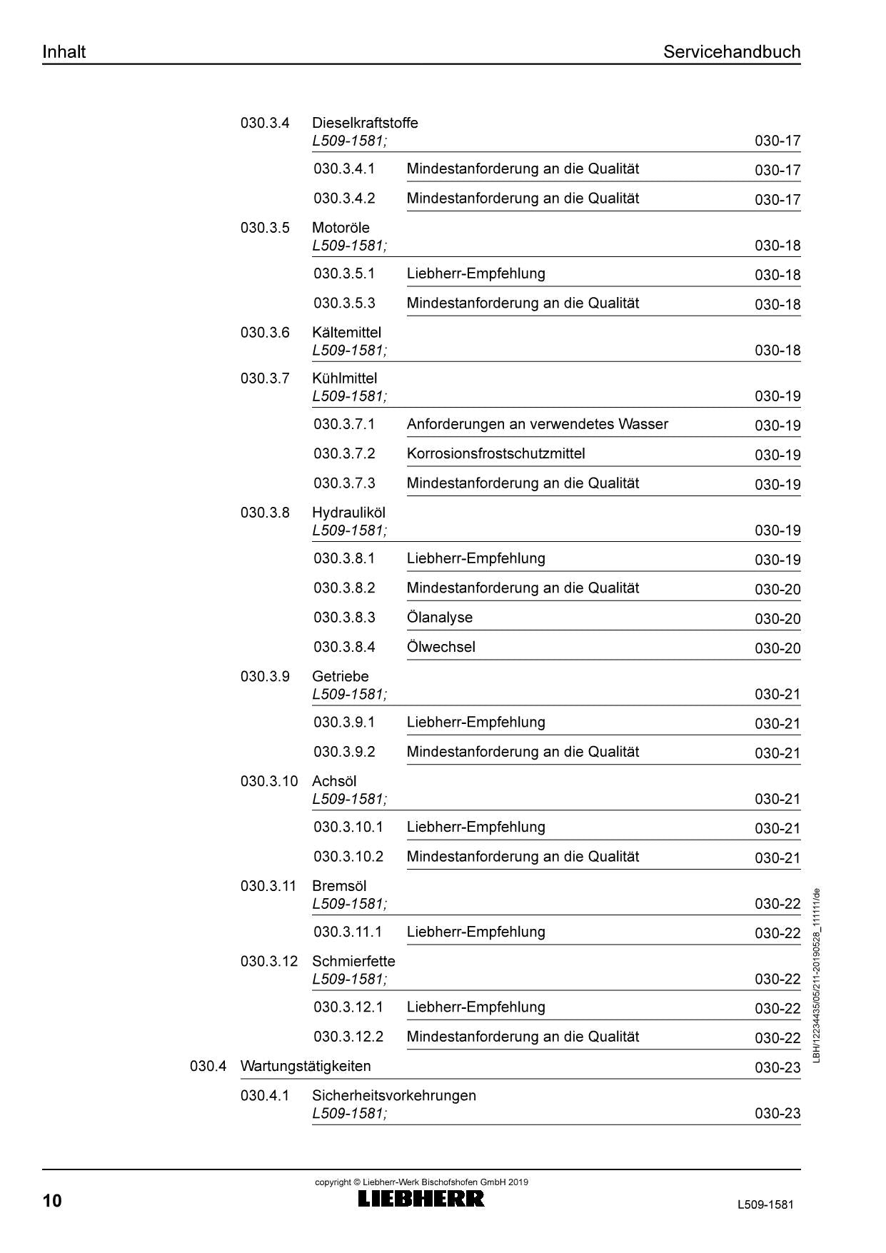 Liebherr L509 1581 Radlader Reparaturhandbuch Werkstatthandbuch