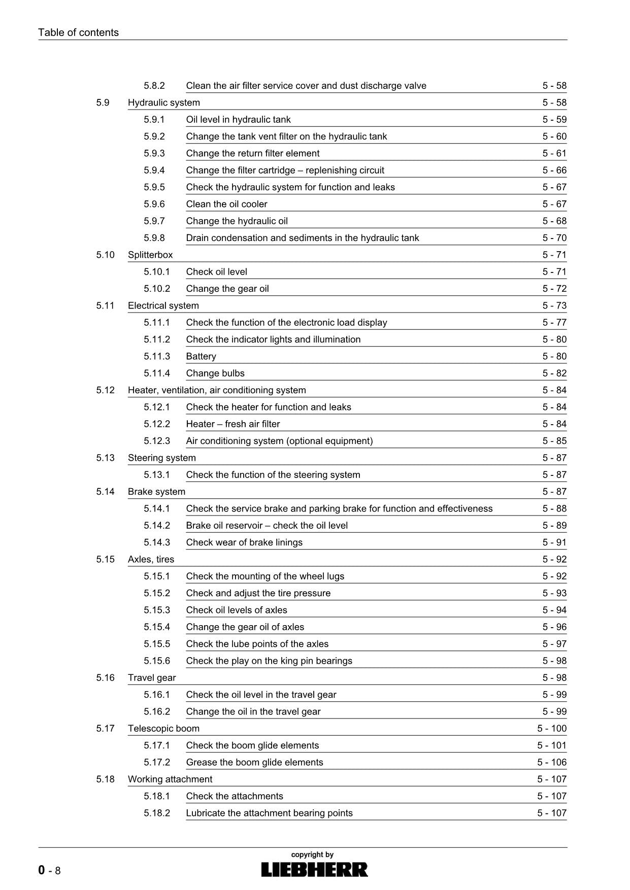 Liebherr TL435 - 10 Telescopic handler Operators manual