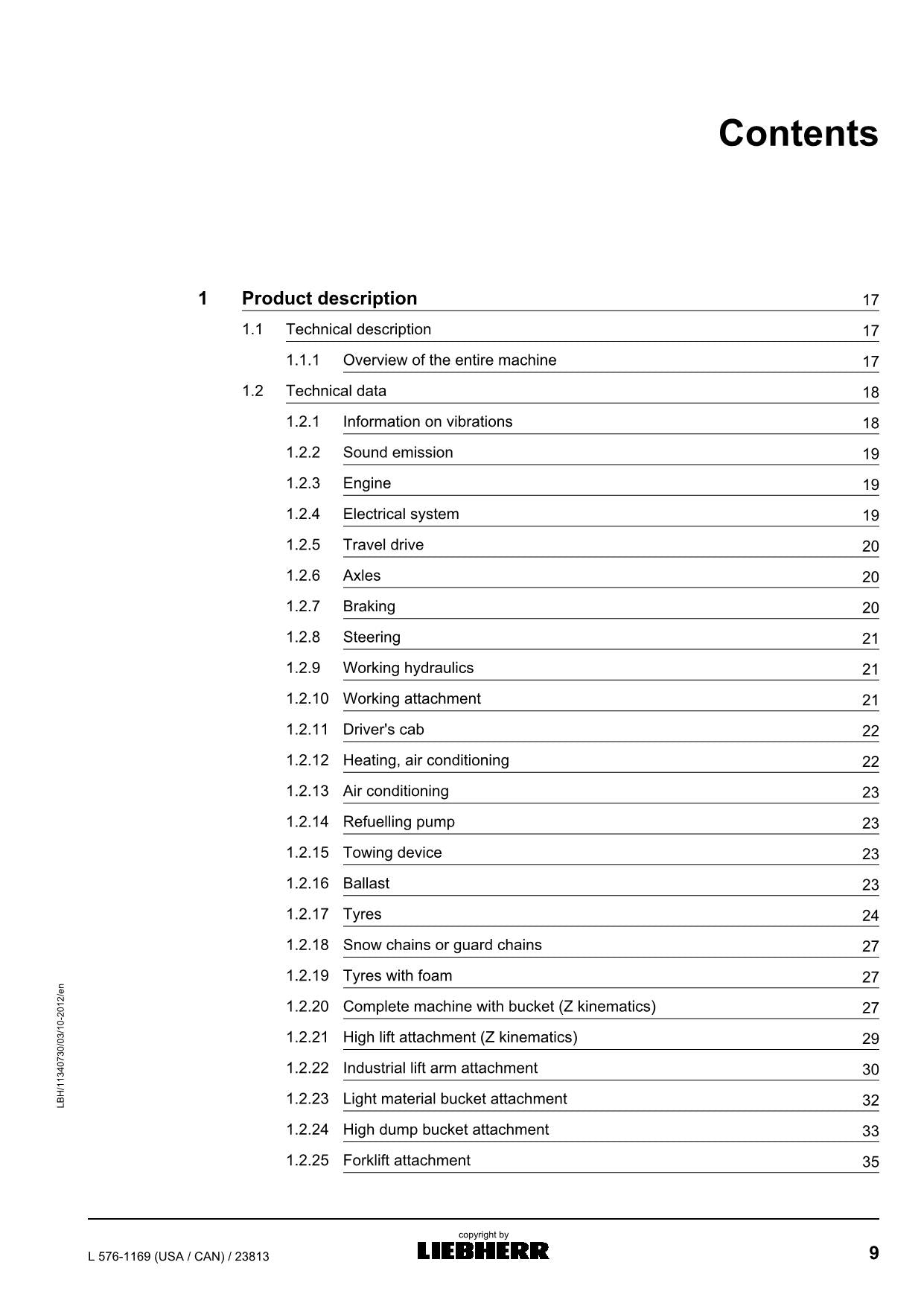 Manuel d'utilisation de la chargeuse sur pneus Liebherr L576-1169 (USA CAN)