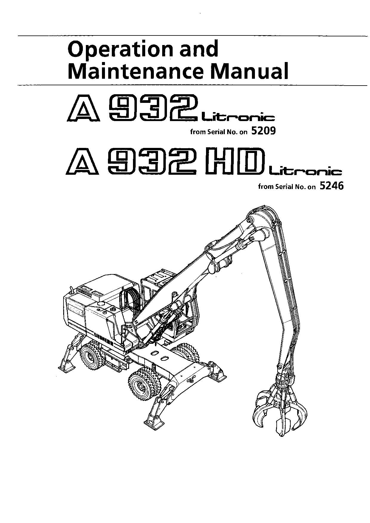 Manuel d'utilisation de la pelle Liebherr A932 Litronic A932 HD Litronic