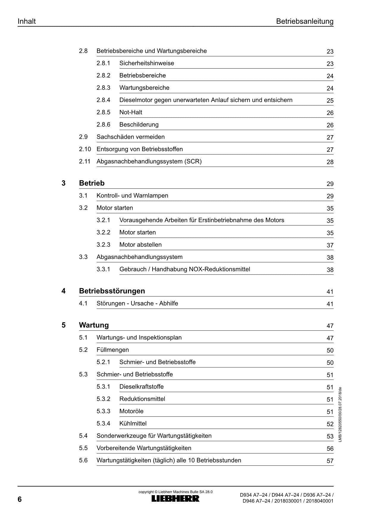 Liebherr D934 A7-24 D944 A7-24 D936 A7-24 D946 A7-24 Motor Betriebsanleitung