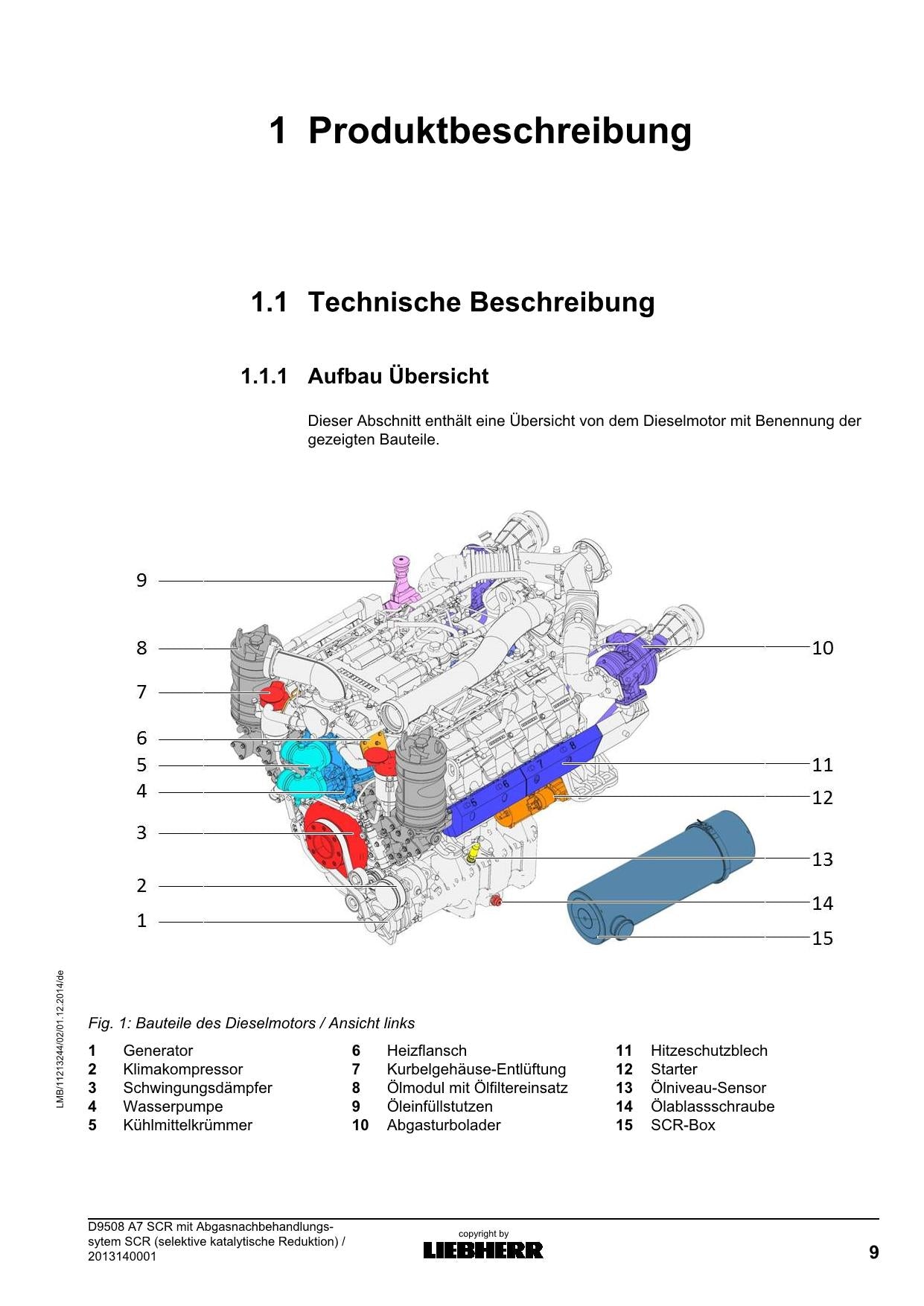 Liebherr D9508 A7 Moteur à réduction catalytique sélective SCR Manuel d'utilisation