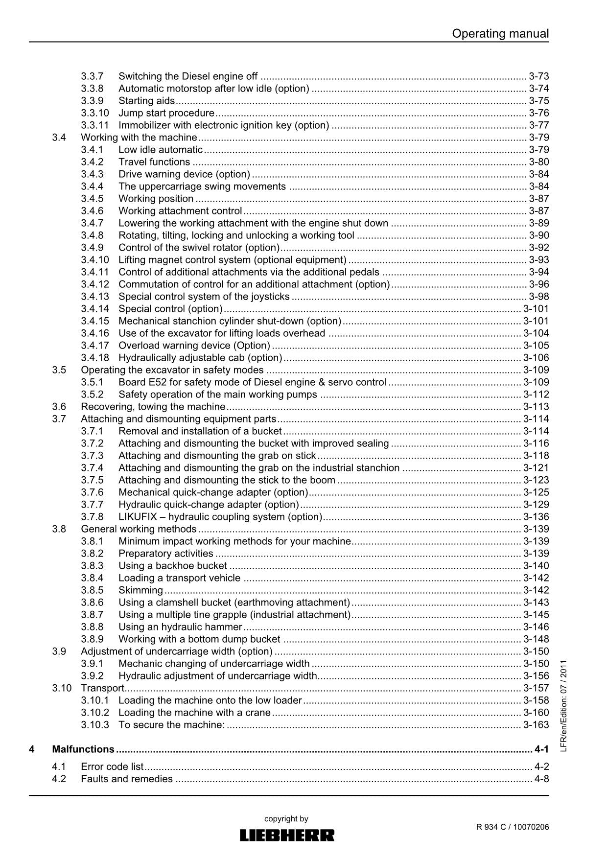 Liebherr R934 C Excavator Operators manual serial 30826