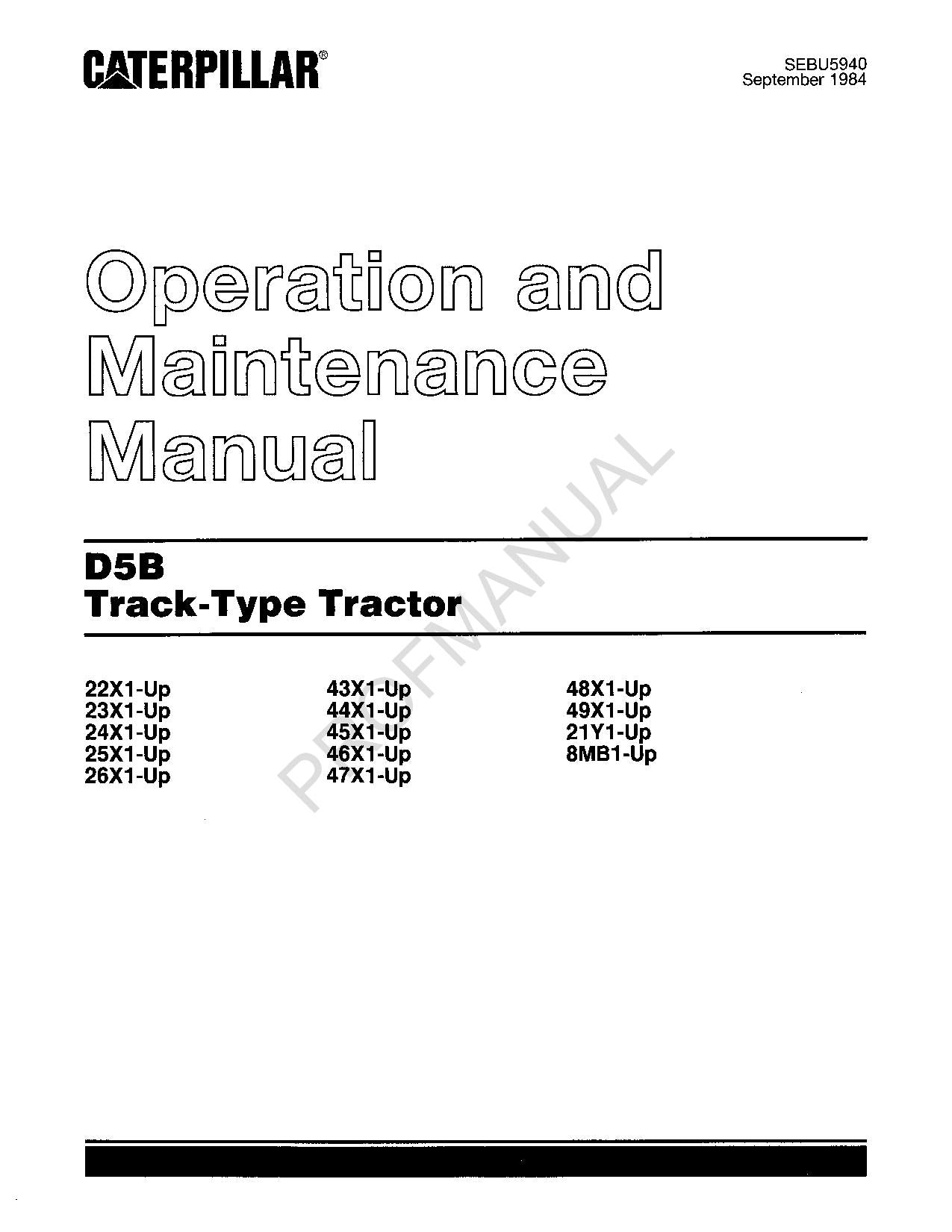 Caterpillar D5B Track Type Tractor Operators Maintenance Manual