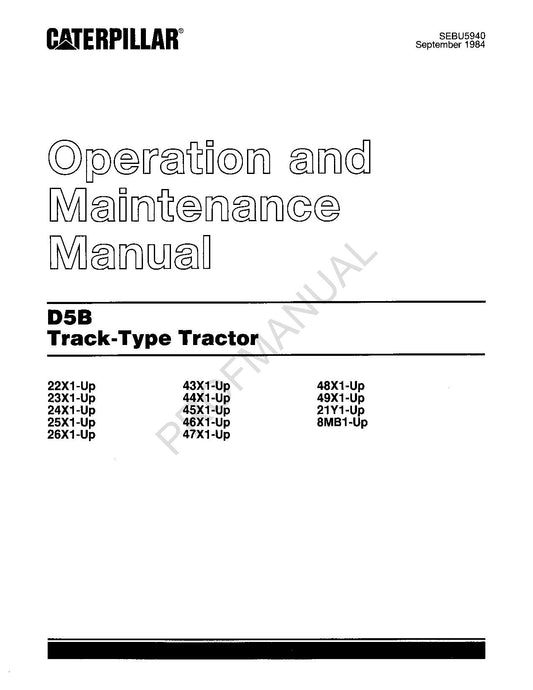 Caterpillar D5B Track Type Tractor Operators Maintenance Manual