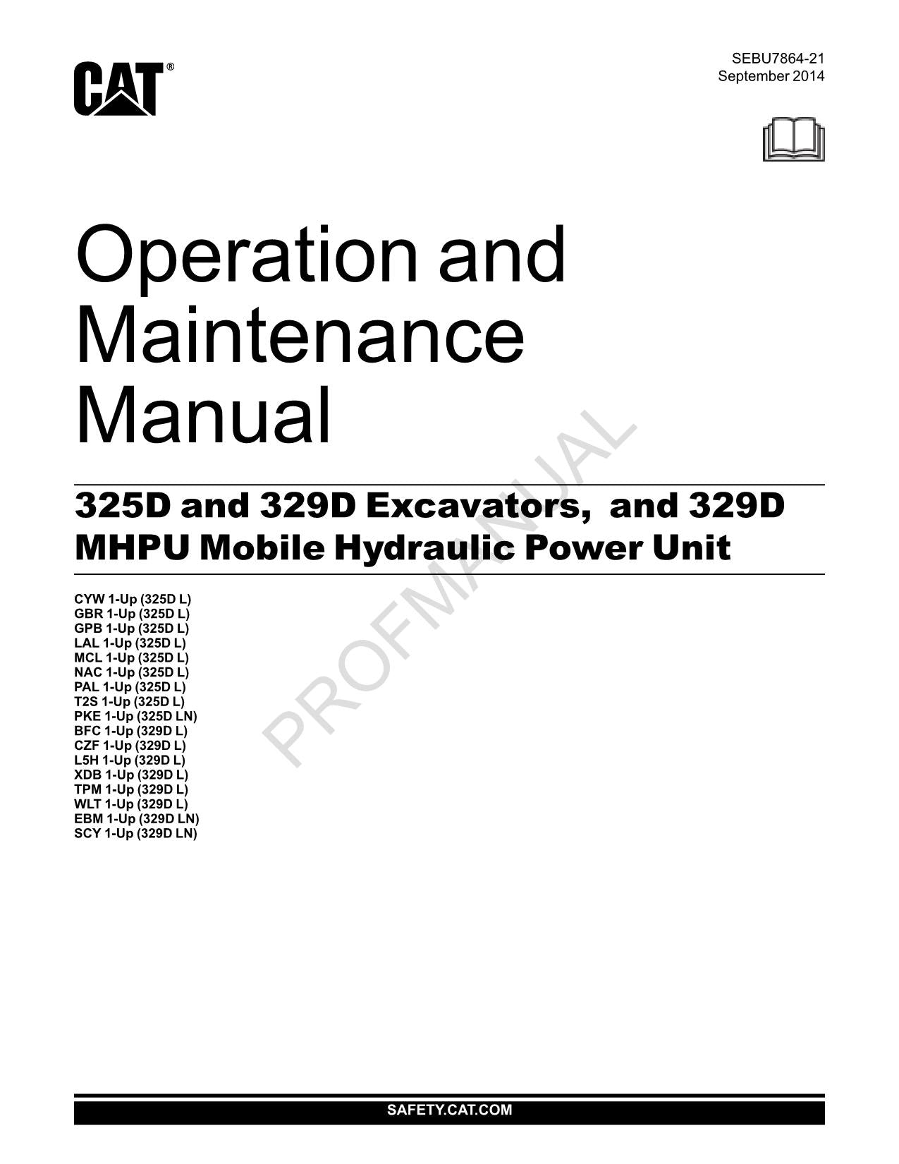 Caterpillar 325D 329D Bagger 329D MHPU Mobile Power Unit Bedienungsanleitung