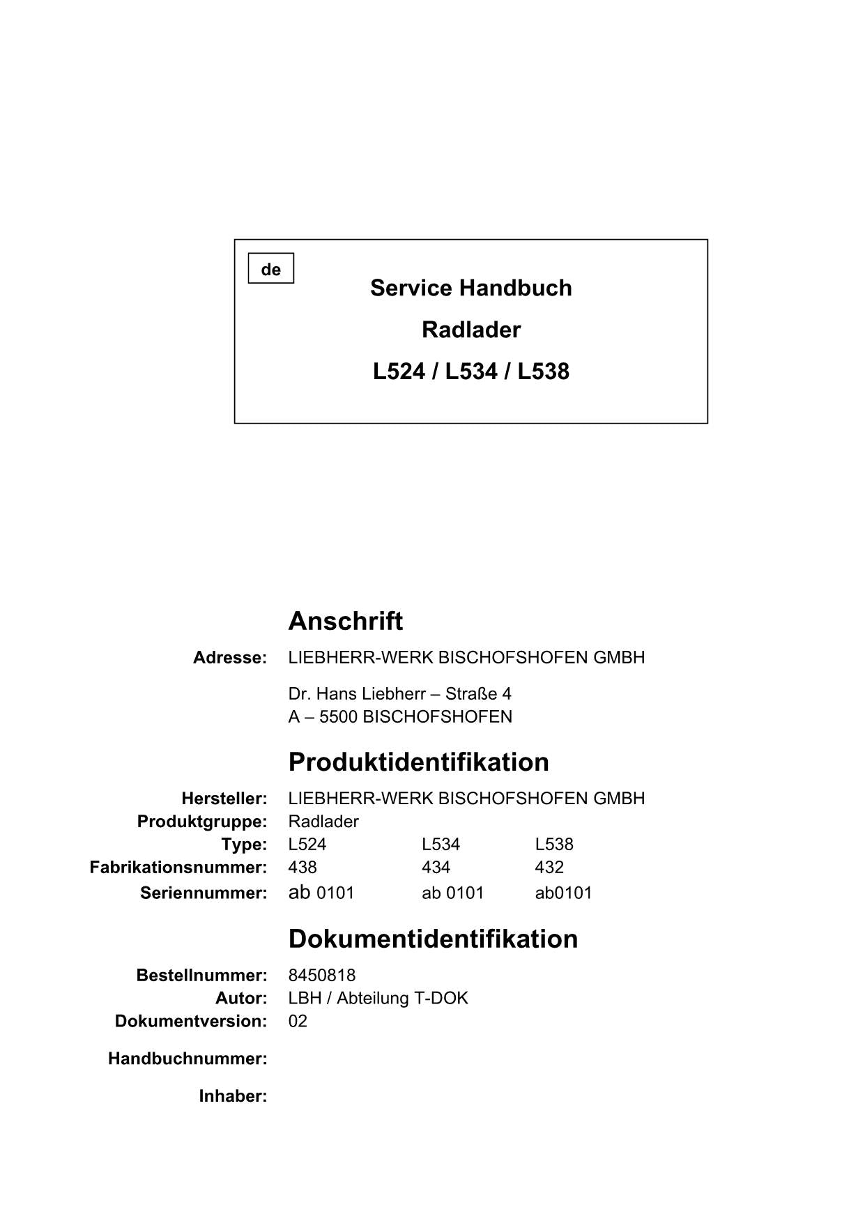 Liebherr L524 L534 L538 Radlader Reparaturhandbuch Werkstatthandbuch