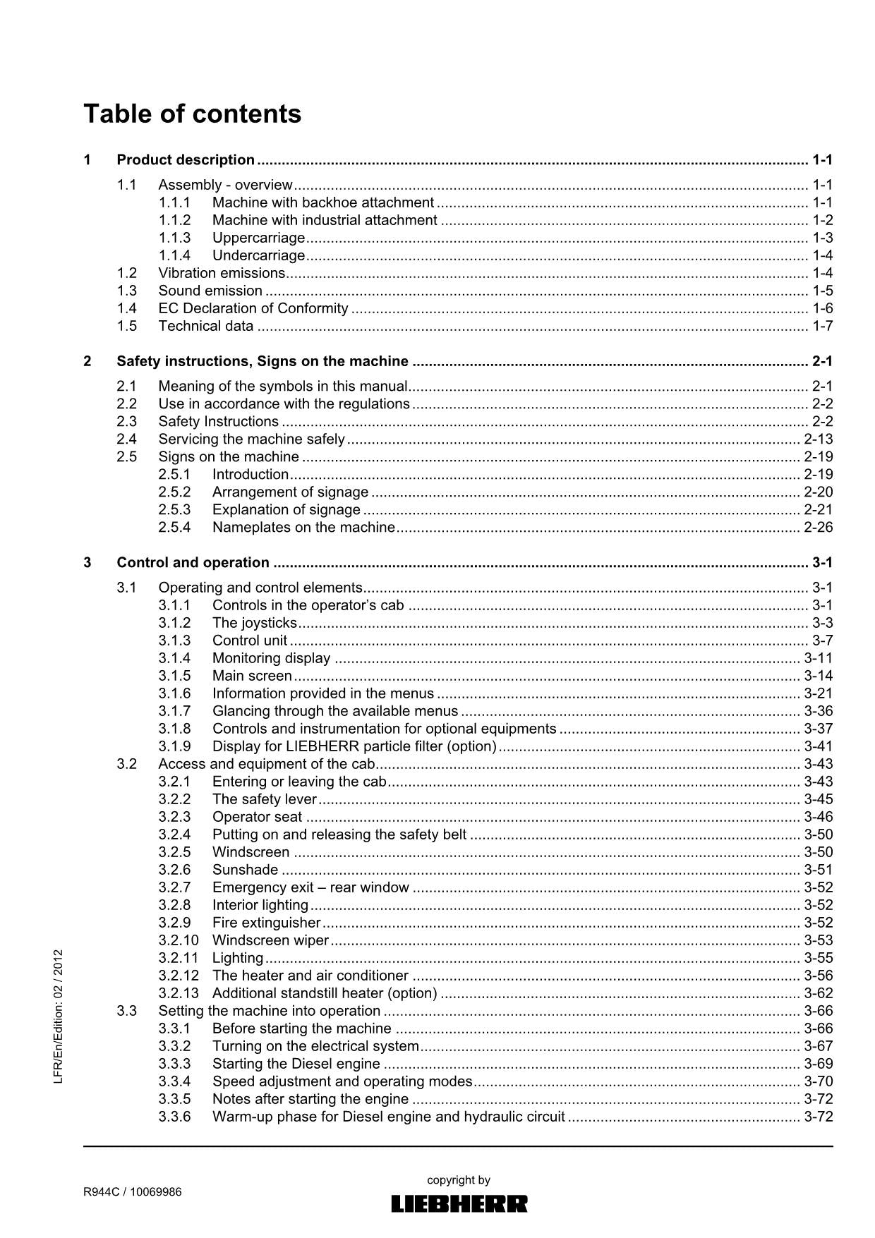 Liebherr R944 C Excavator Operators manual serial 31021