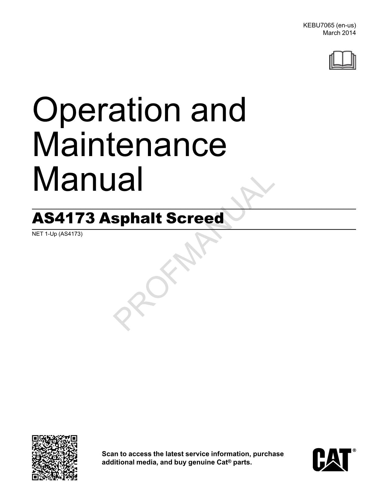 Caterpillar AS4173 Screed Operators Maintenance Manual