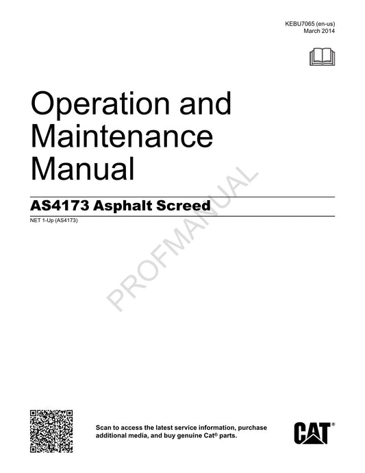 Caterpillar AS4173 Screed Operators Maintenance Manual