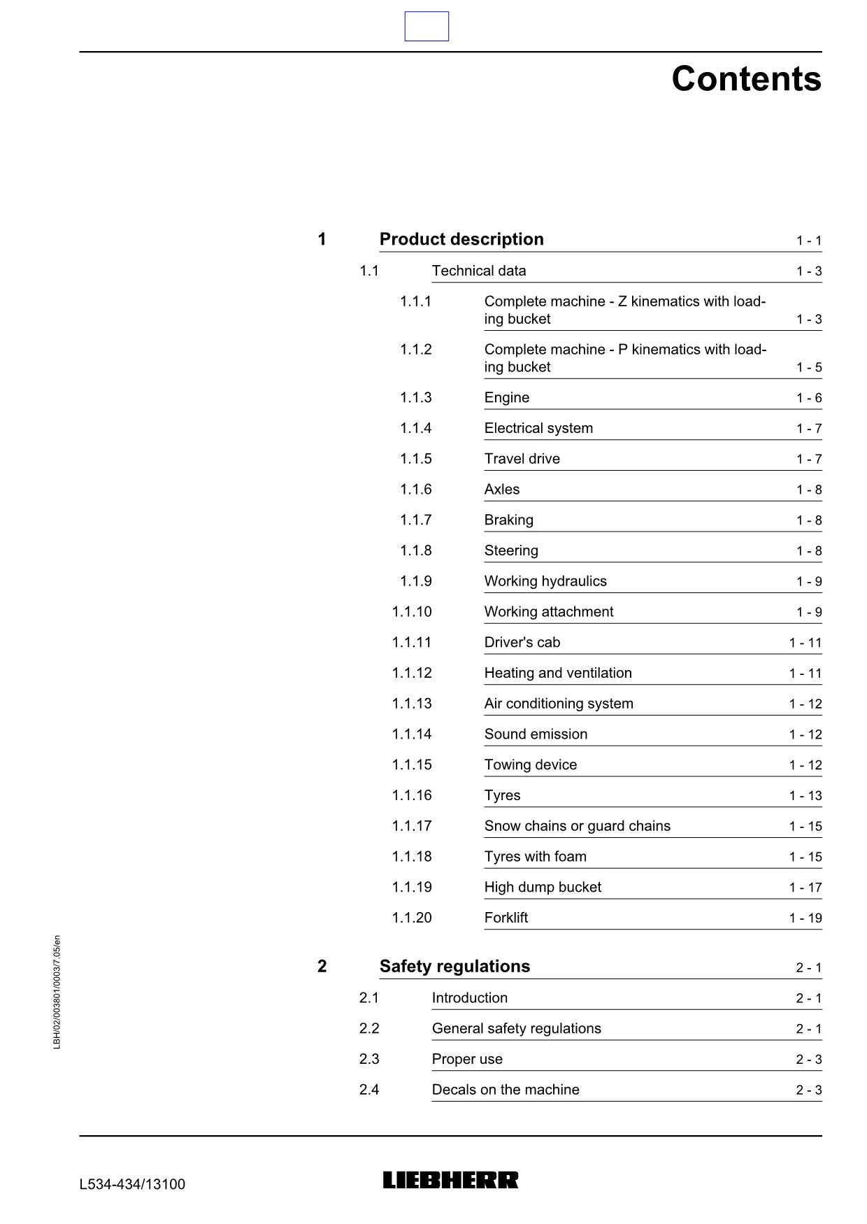 Liebherr L534 Wheel Loader Operators manual