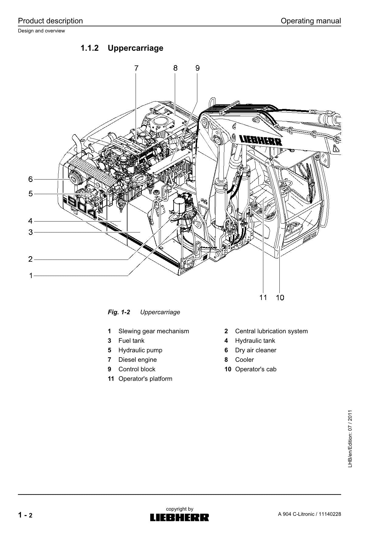 Liebherr A904 C-Litronic Bagger Bedienungsanleitung Seriennummer 1005