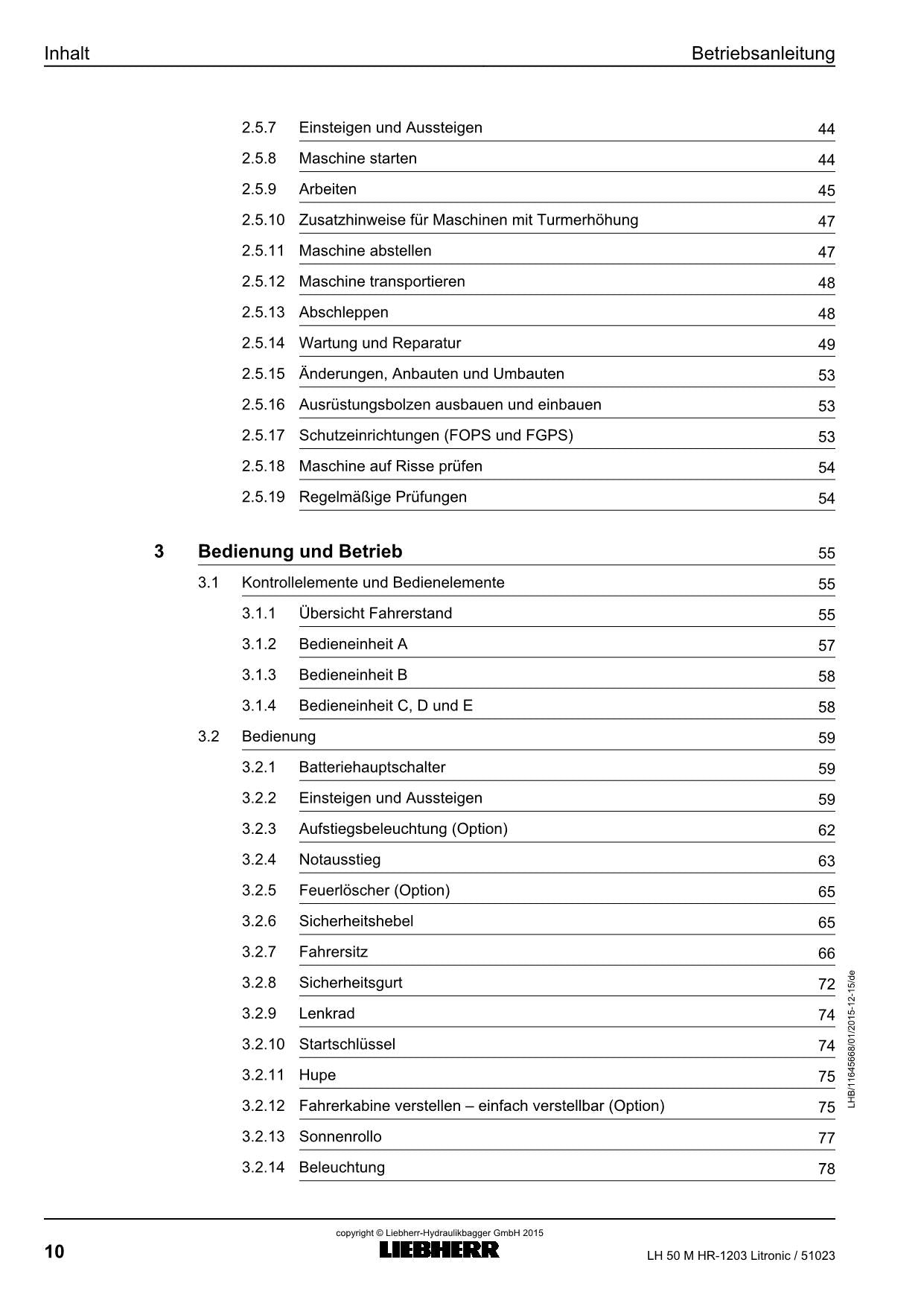 Liebherr LH50 M HRLitronic Materialumschlaggerät Betriebsanleitung